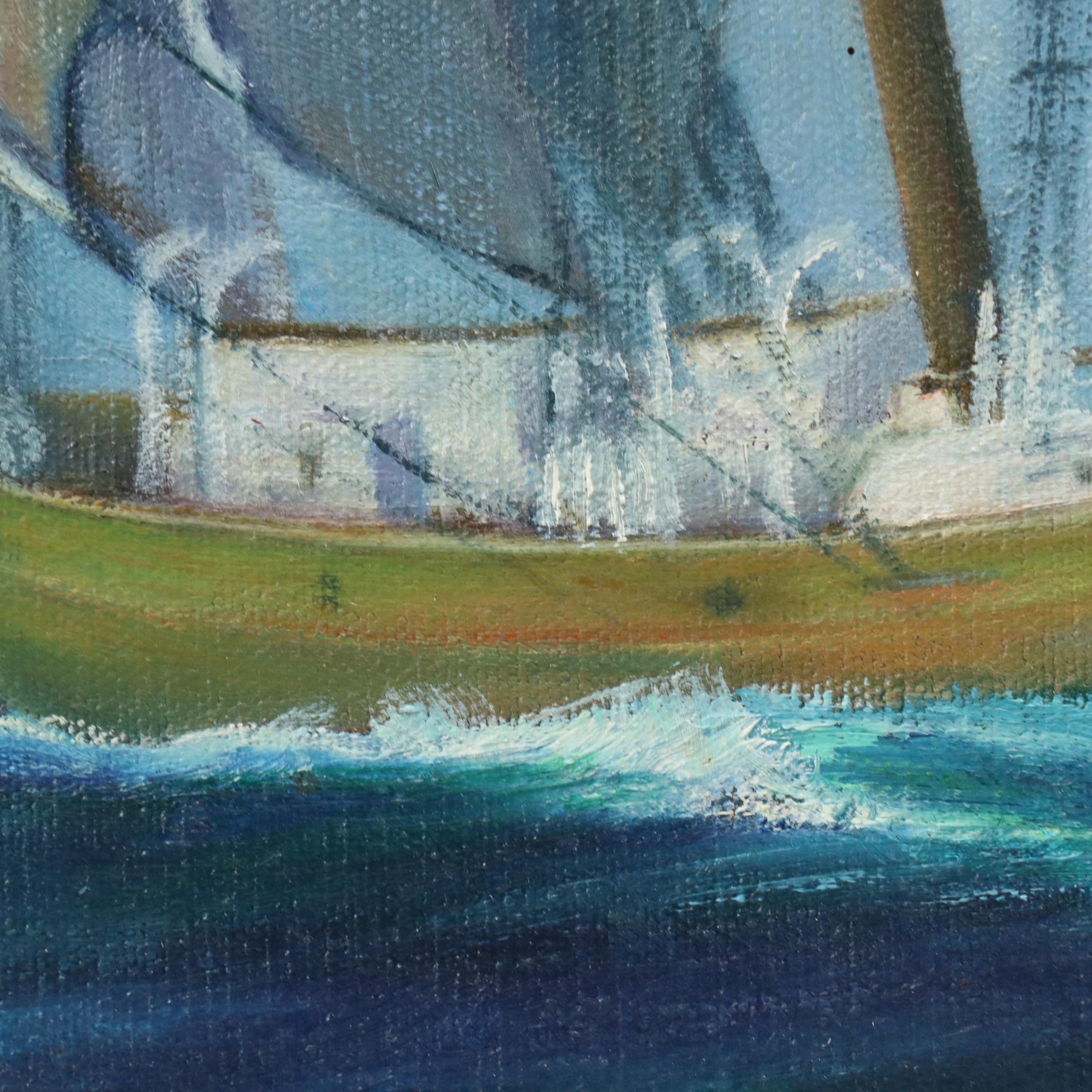 Donna Geer Maritime Oil Painting of Sailing Ship, 1967