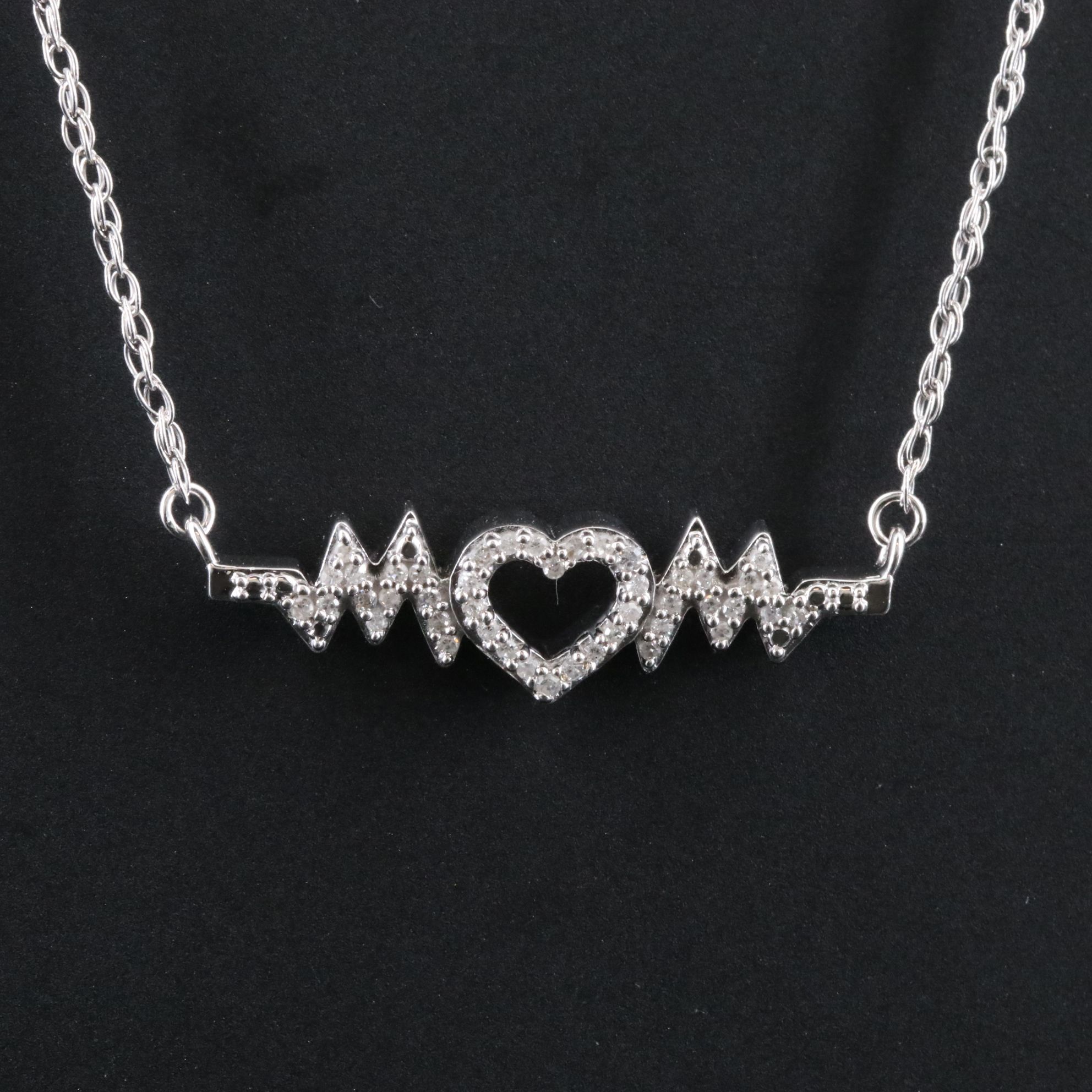 Sterling Diamond Heartbeat Necklace