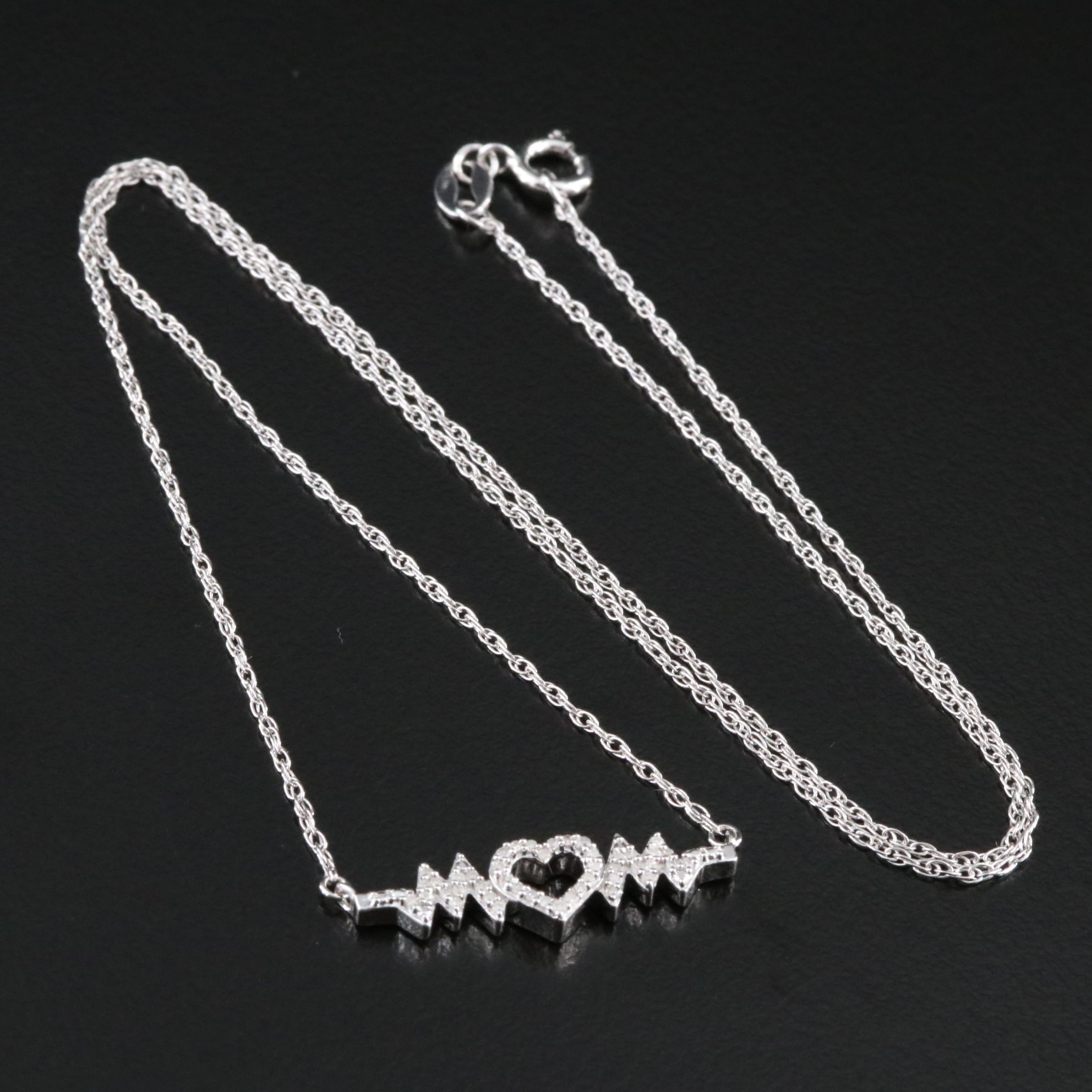 Sterling Diamond Heartbeat Necklace