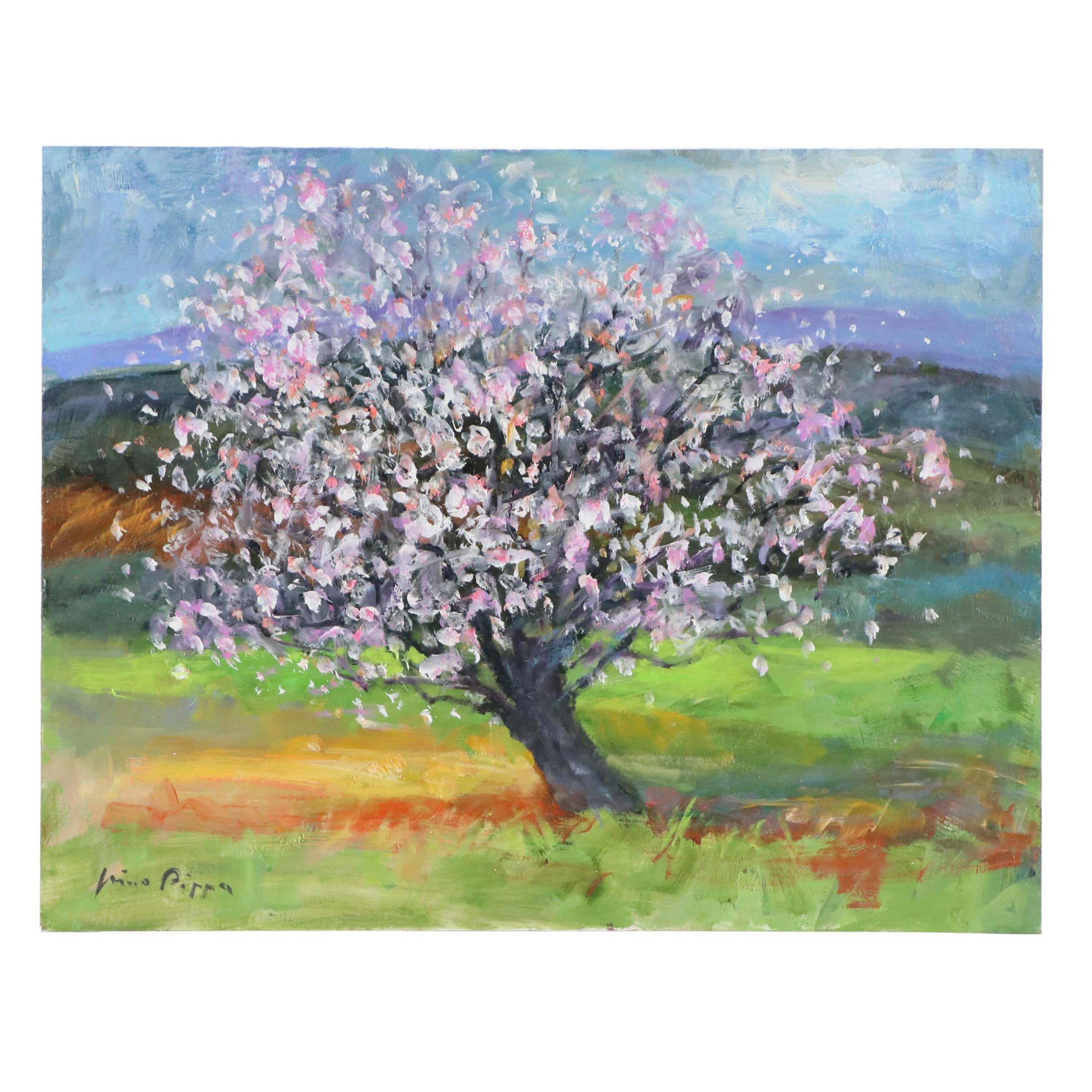 Nino Pippa Landscape Oil Painting "On Van Gogh Footsteps - Almond Tree," 2022