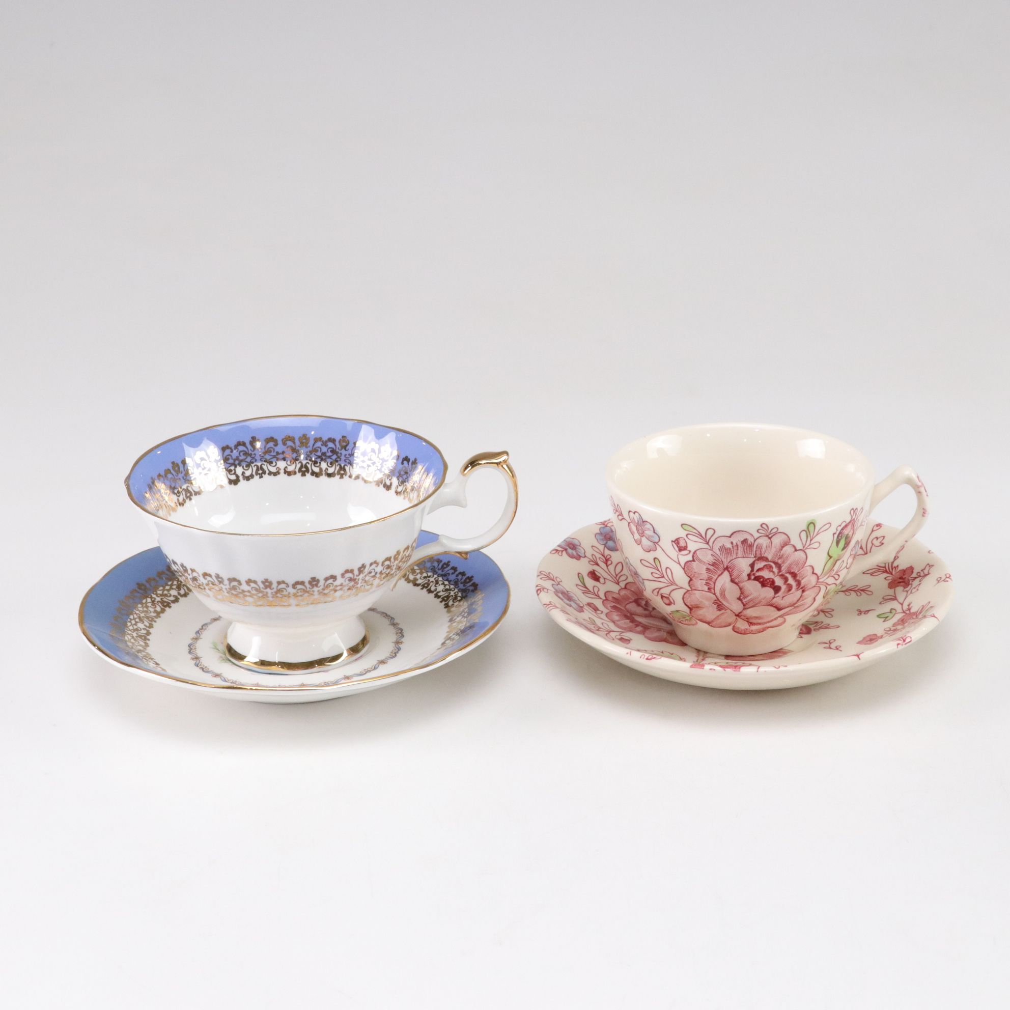 English Porcelain Teacups, Saucers & Teapot