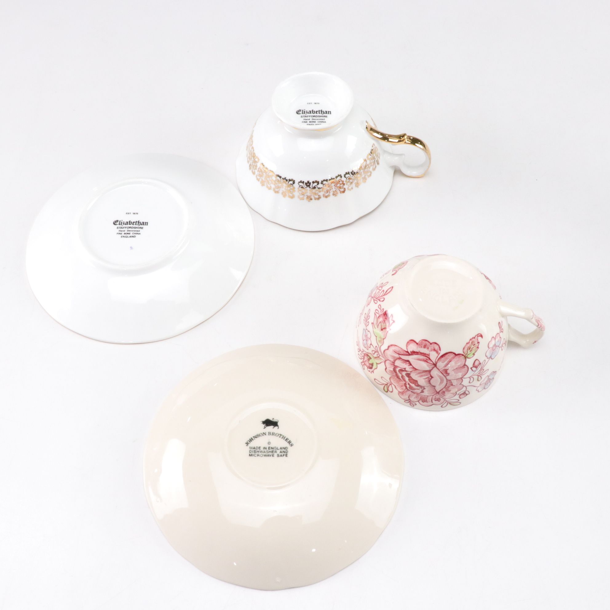 English Porcelain Teacups, Saucers & Teapot