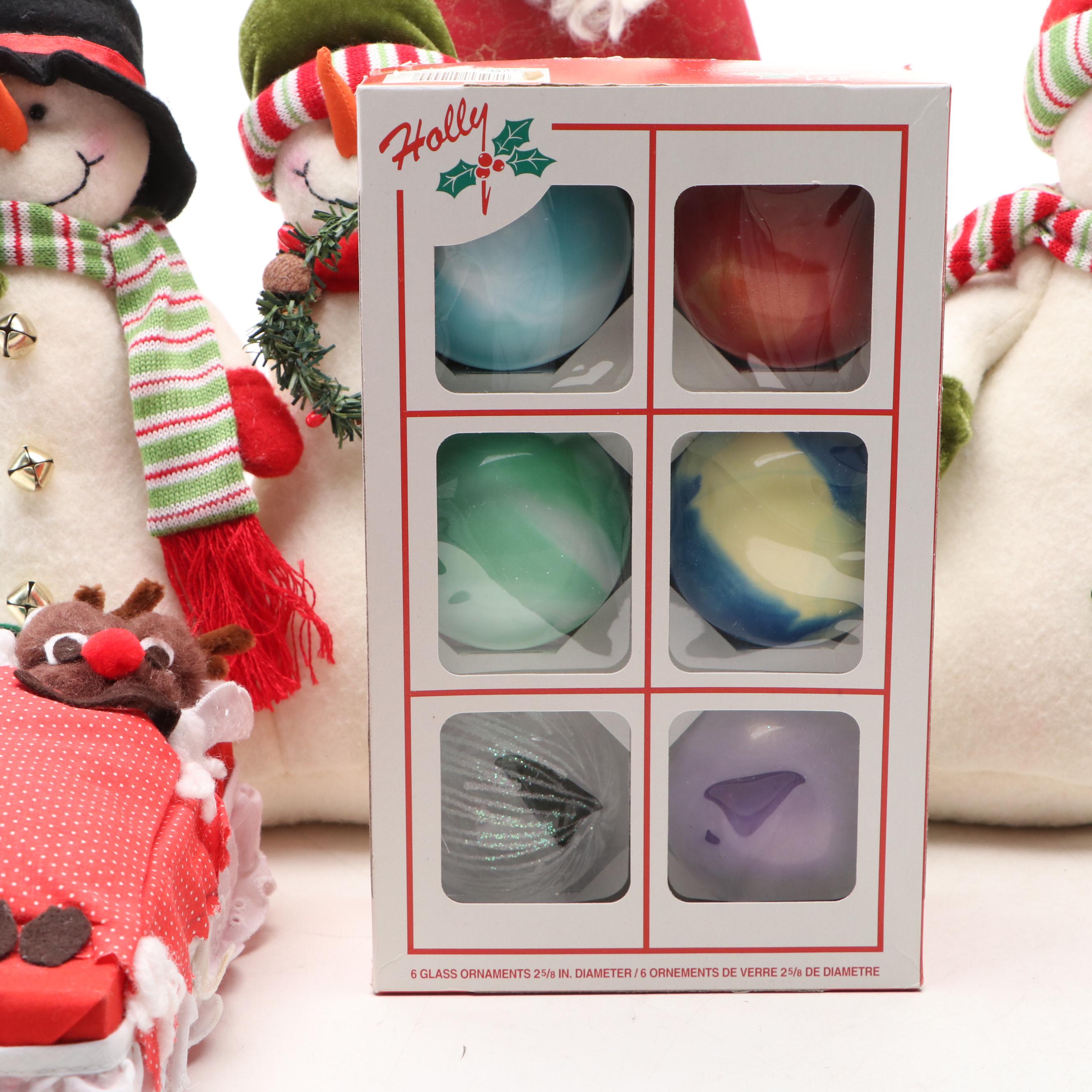 Plush Snowmen, Glass Ball Ornaments and More Christmas Decorations