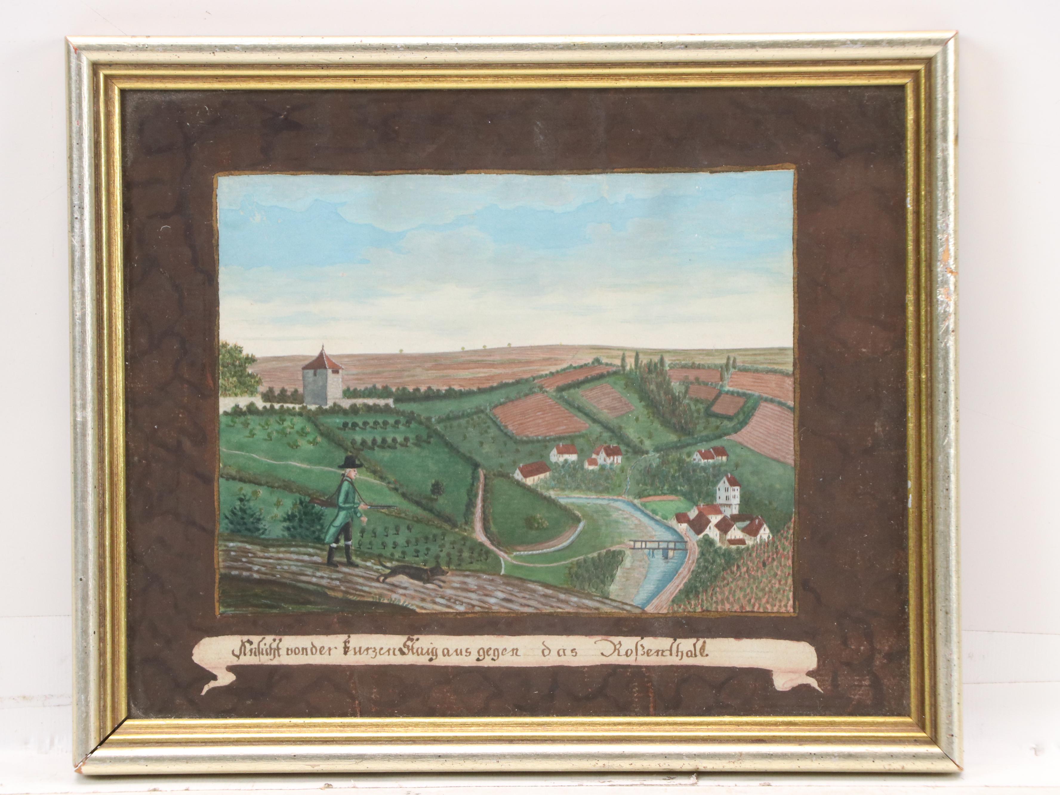 German School Watercolor Paintings of Rural Landscapes, 1795