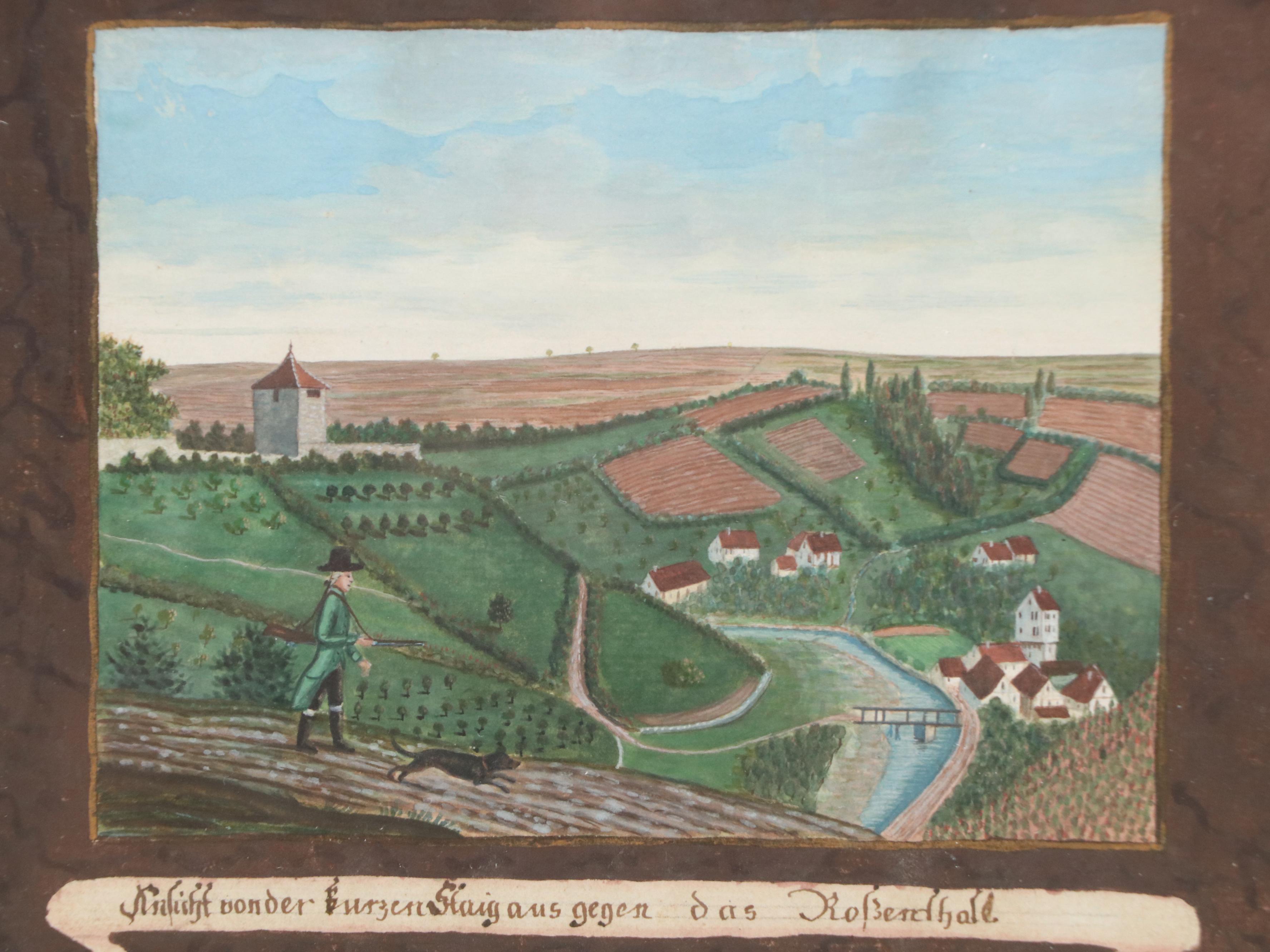 German School Watercolor Paintings of Rural Landscapes, 1795
