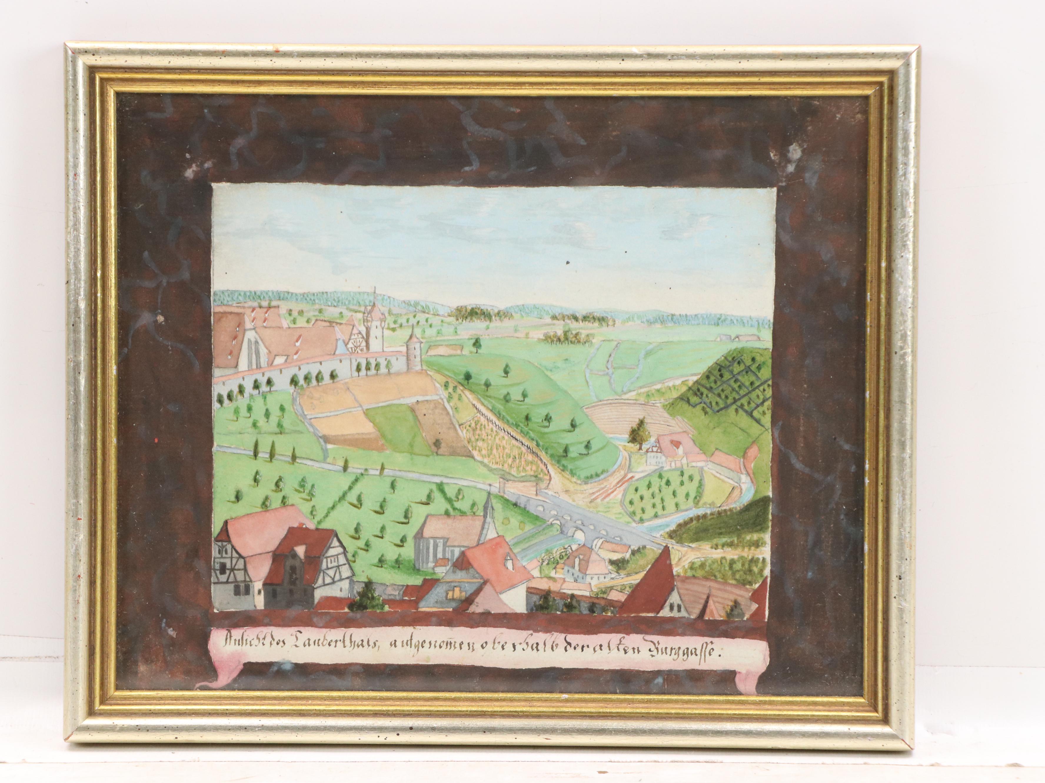 German School Watercolor Paintings of Rural Landscapes, 1795