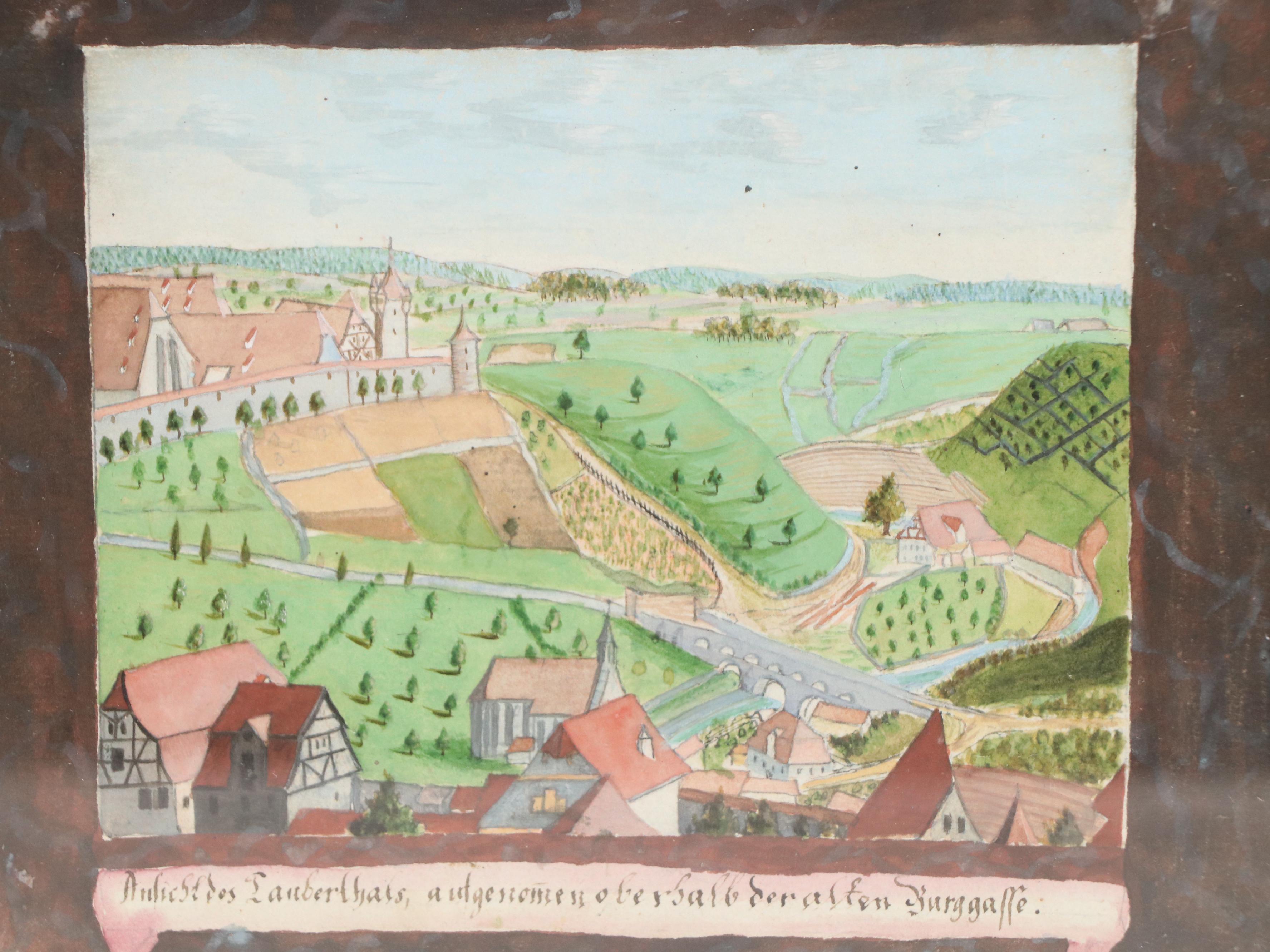 German School Watercolor Paintings of Rural Landscapes, 1795