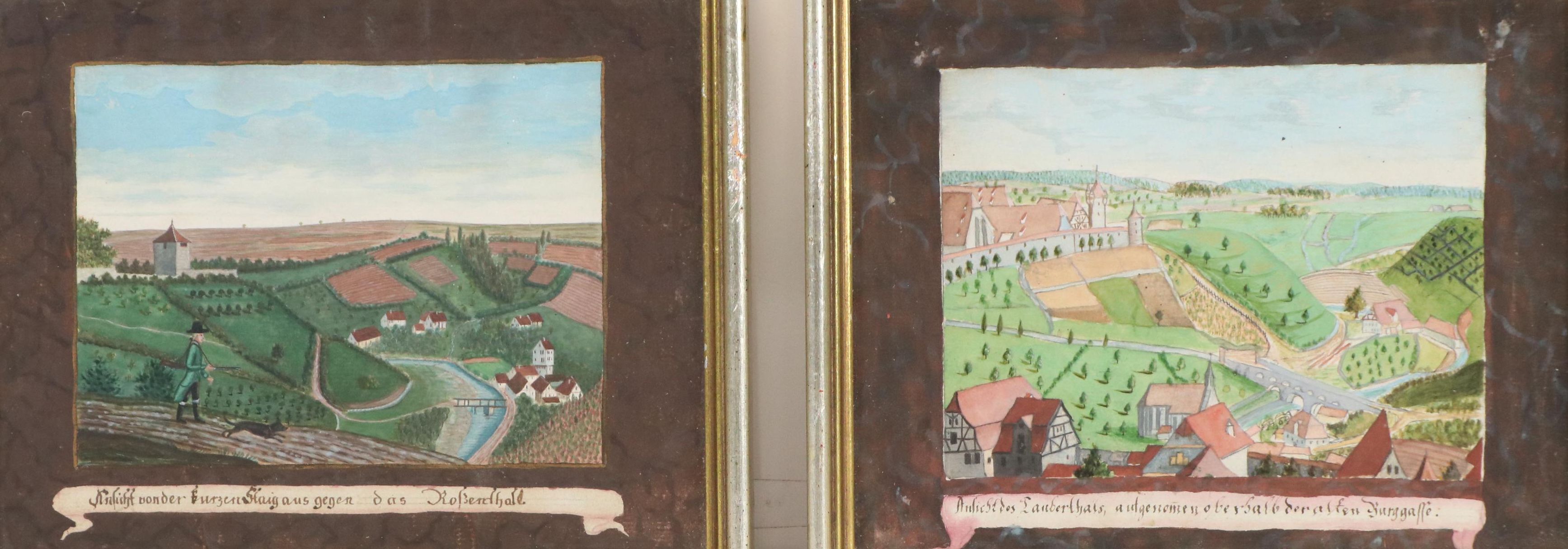 German School Watercolor Paintings of Rural Landscapes, 1795