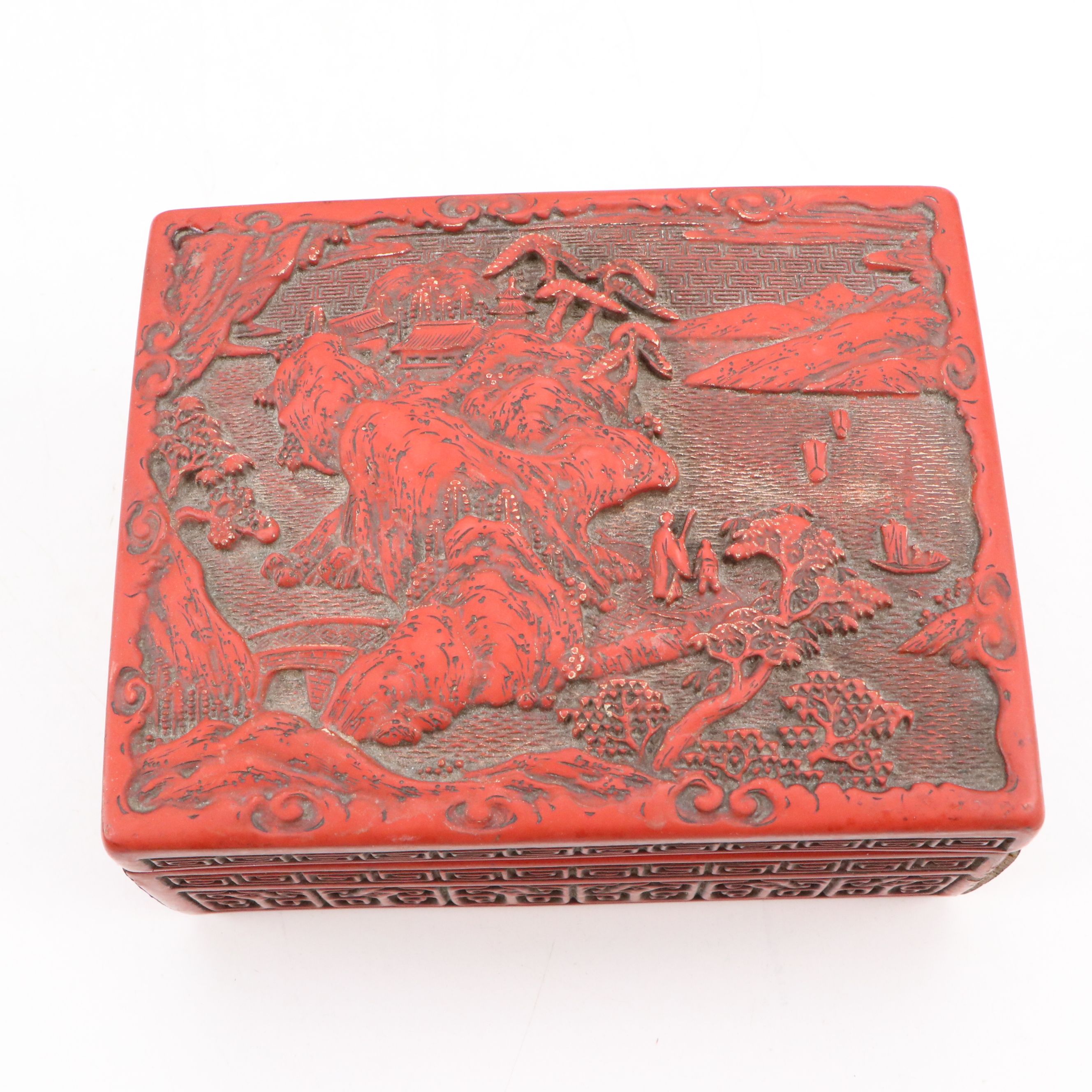 Carved Stone Bat Pillow, Red Lacquerware Box and Other Chinese Décor