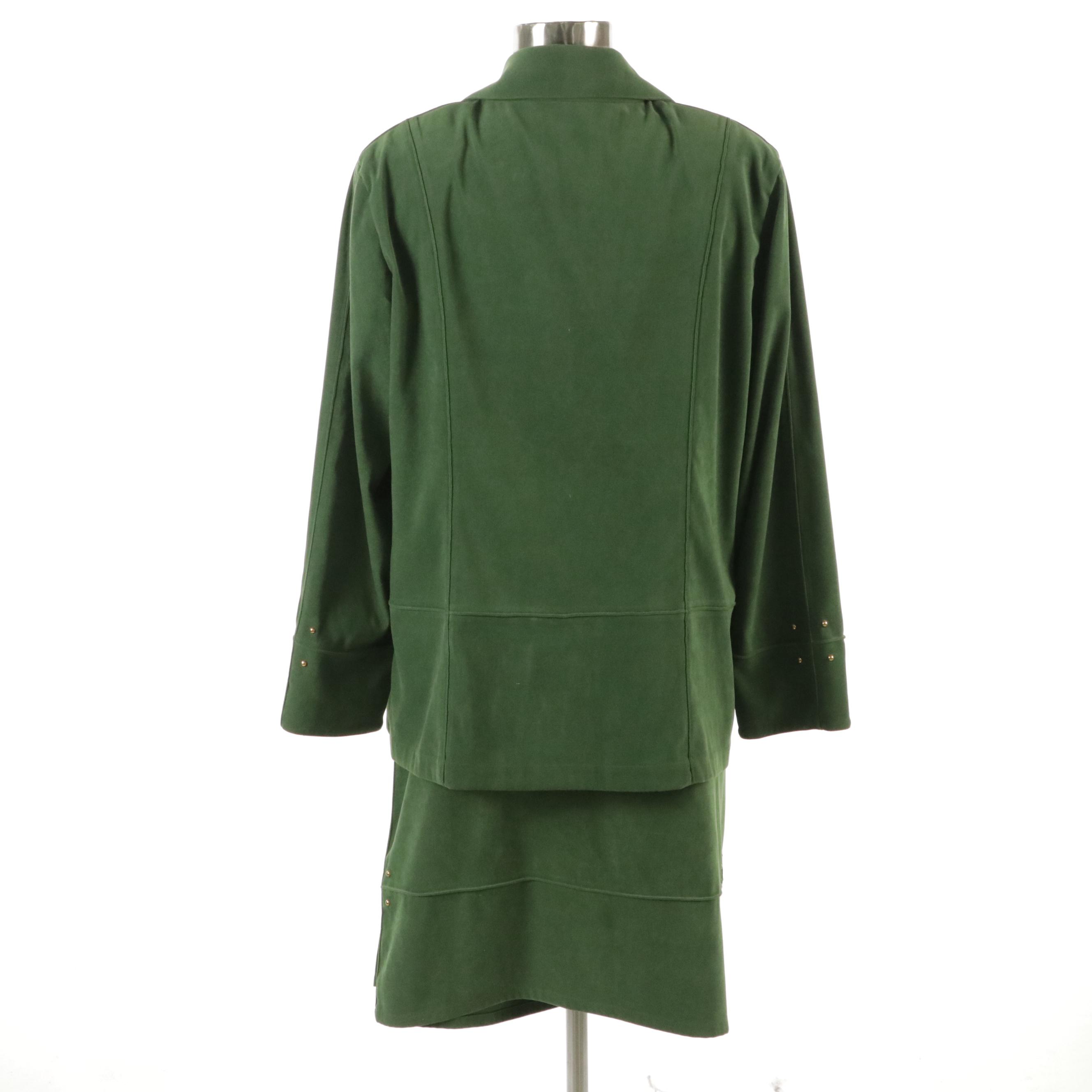 St. John Sport Wrap Skirt and Blazer Set in Gold Studded Green