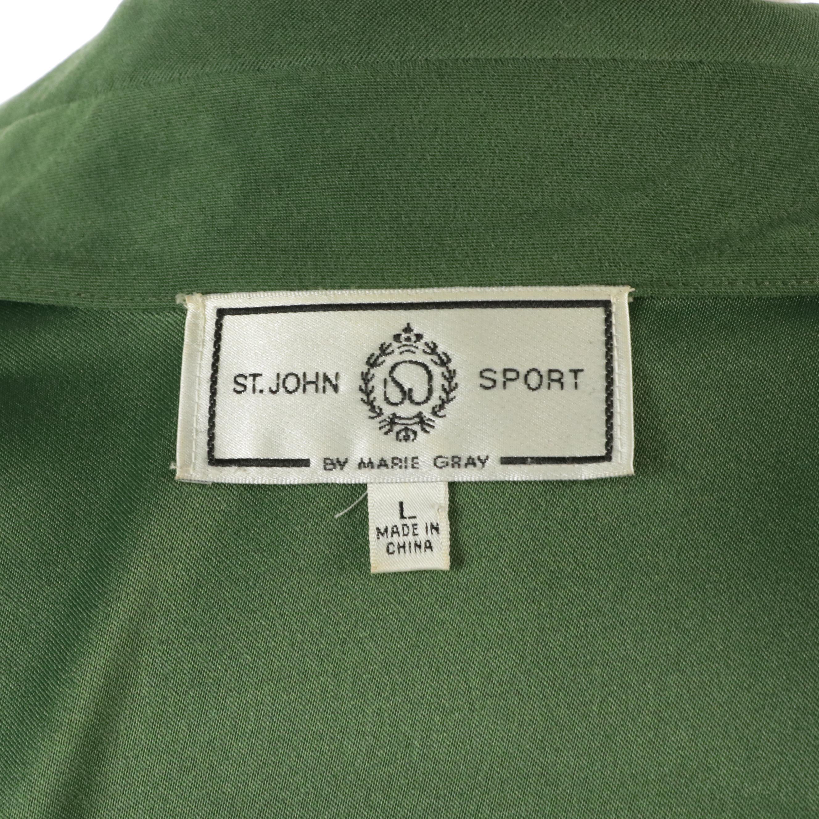 St. John Sport Wrap Skirt and Blazer Set in Gold Studded Green