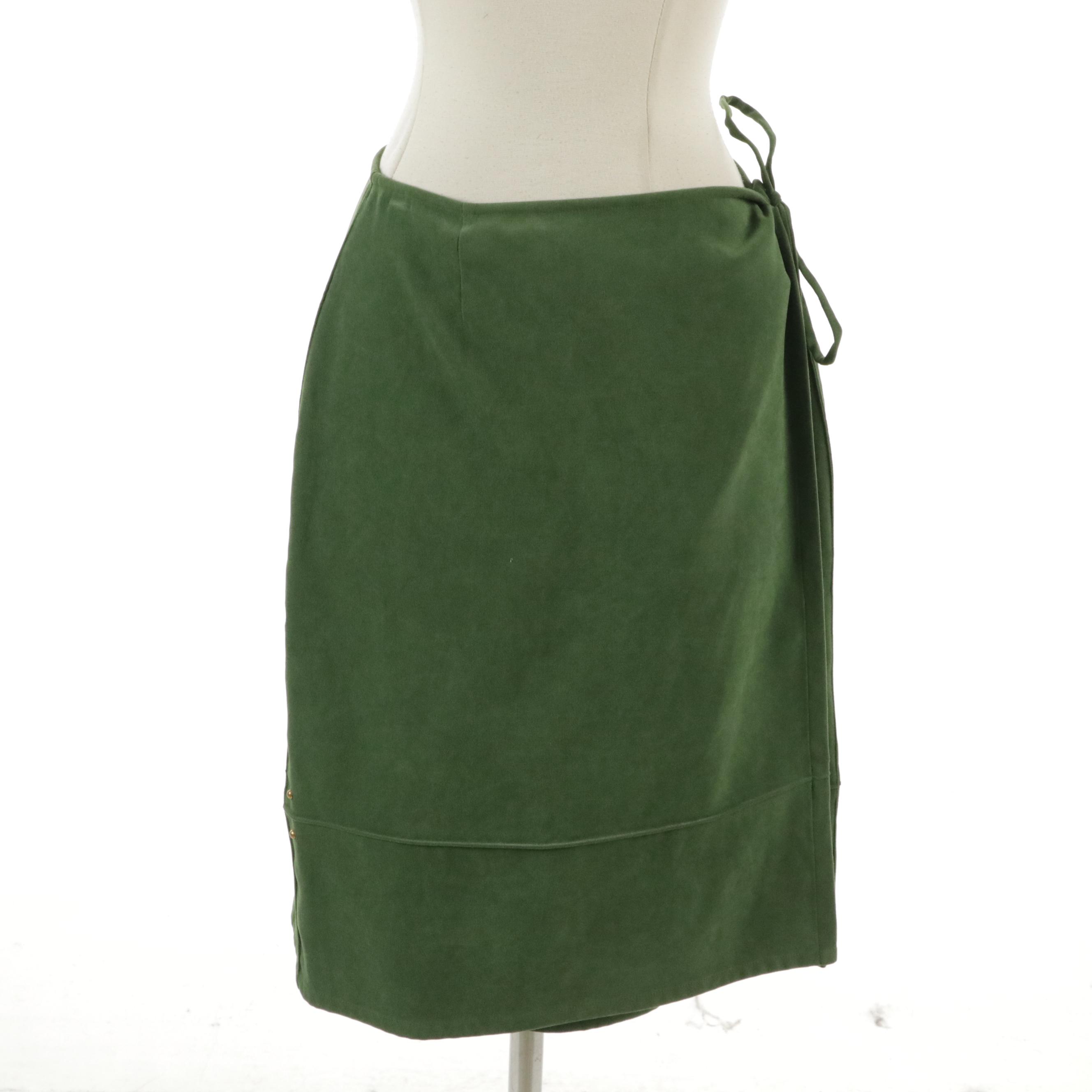 St. John Sport Wrap Skirt and Blazer Set in Gold Studded Green