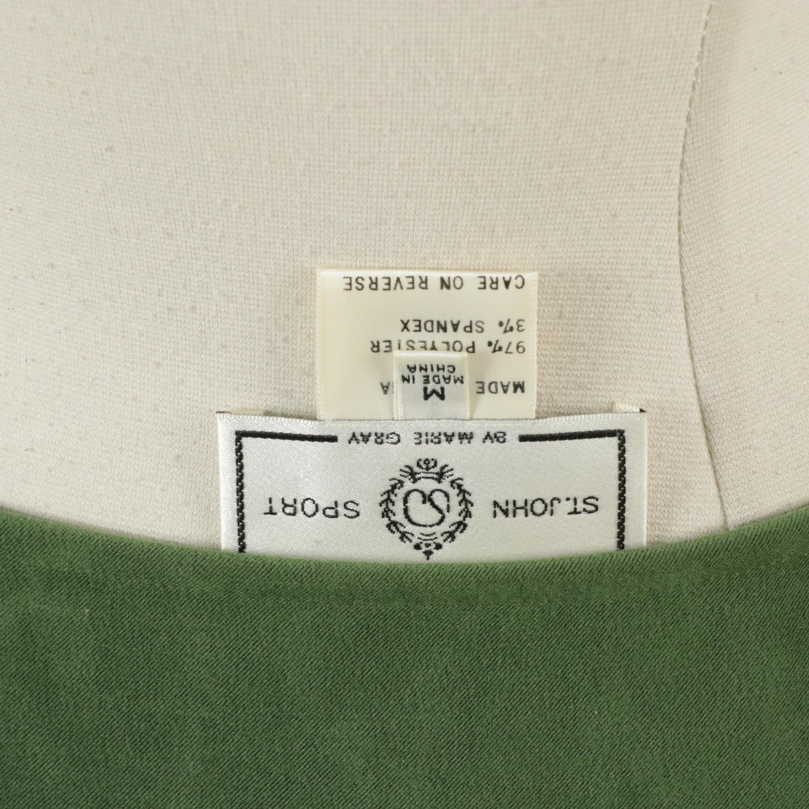 St. John Sport Wrap Skirt and Blazer Set in Gold Studded Green