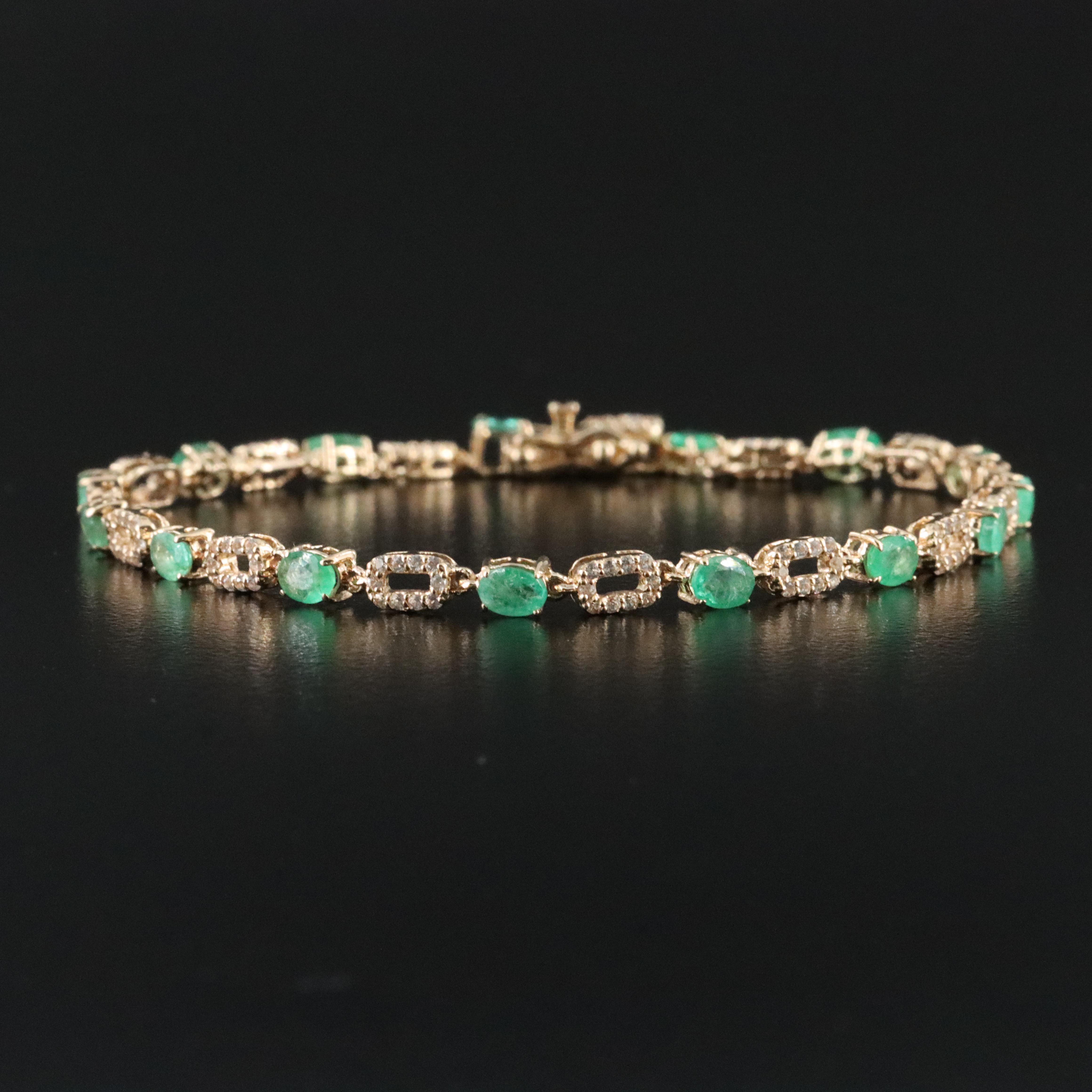 14K Emerald and White Sapphire Bracelet