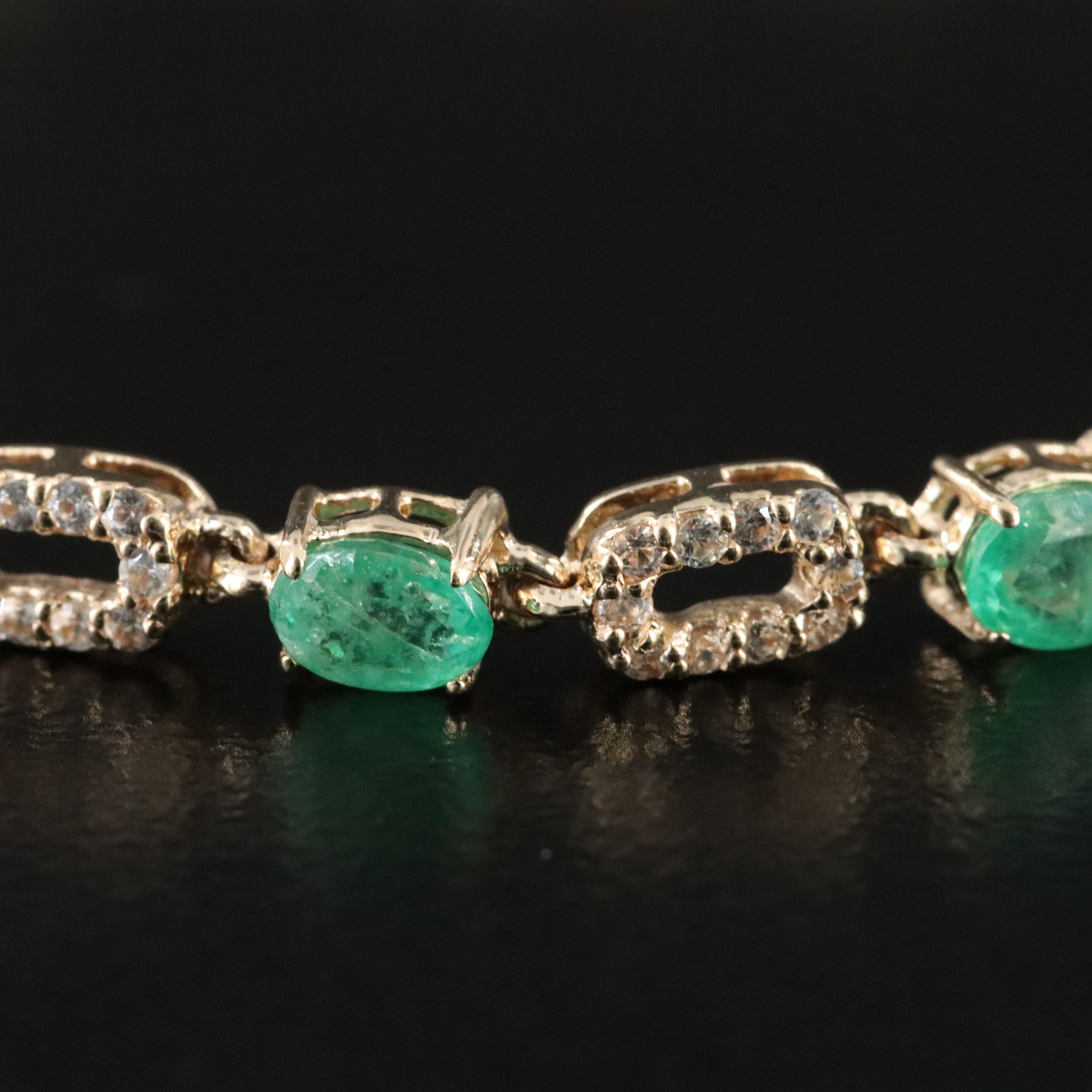 14K Emerald and White Sapphire Bracelet