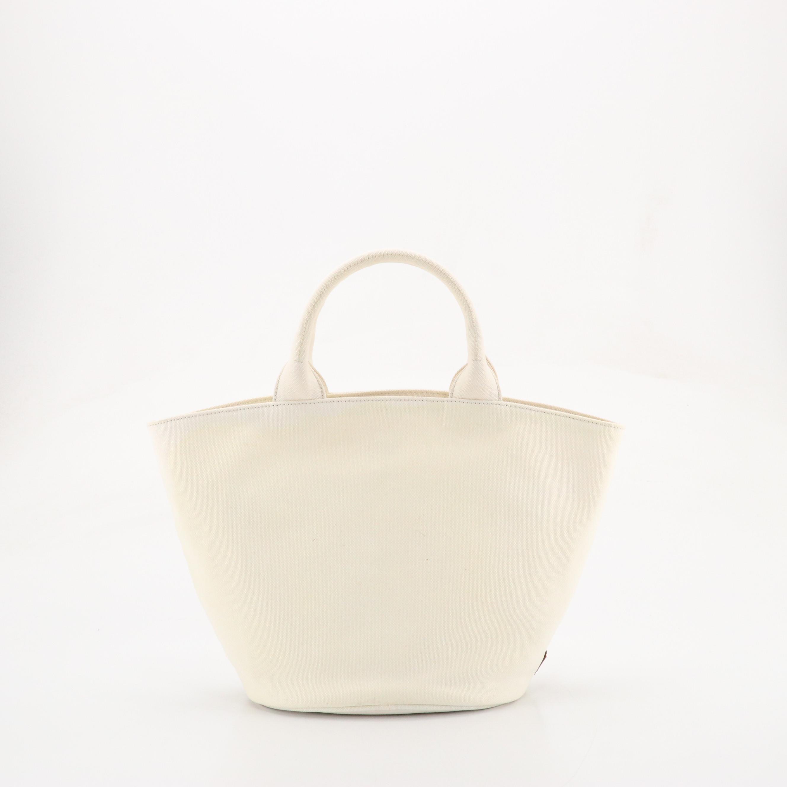 Prada Canapa Logo Two-Way Bucket Tote and Zip Pouch in White Canvas