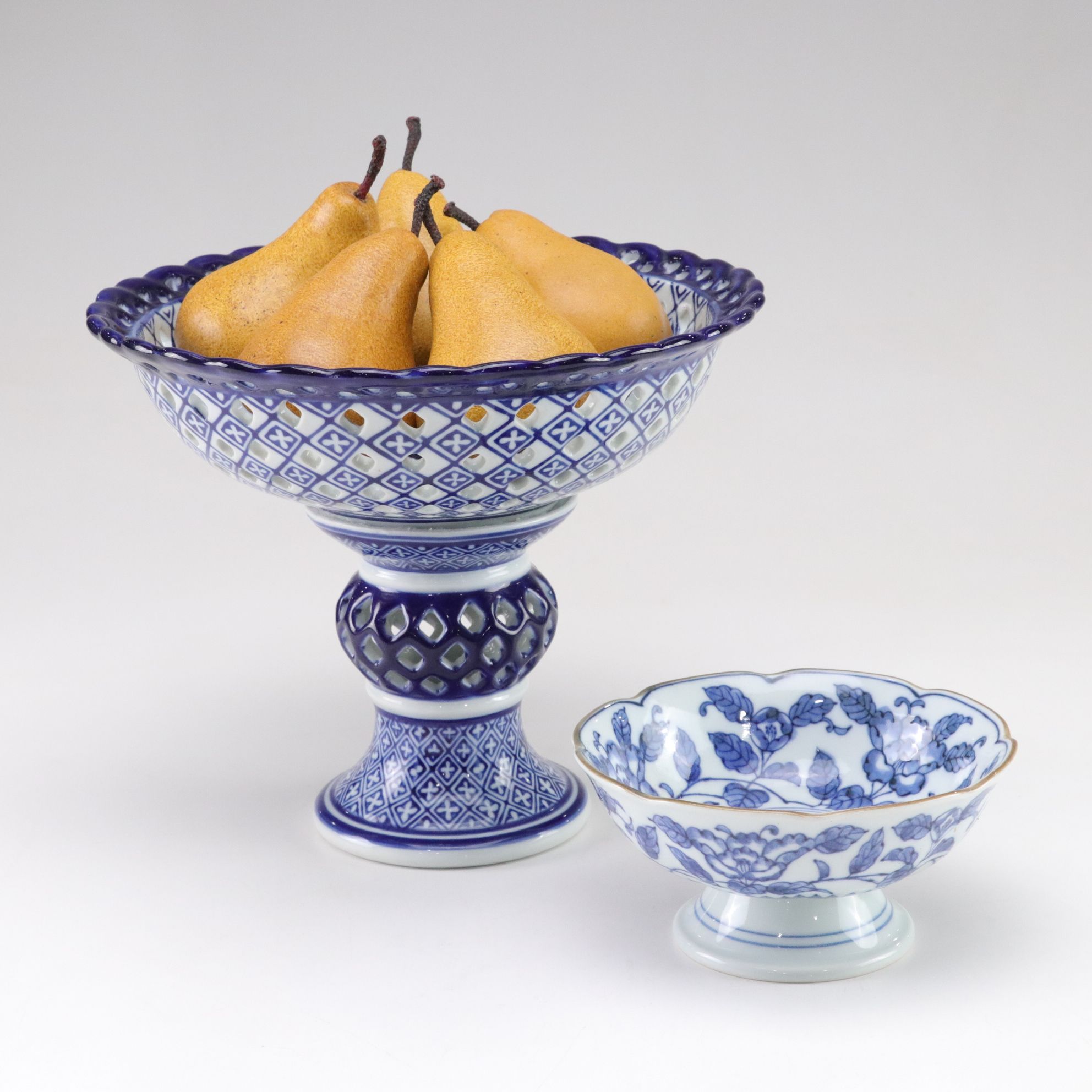 Pierced Porcelain Pedestal Bowl with Faux Pears