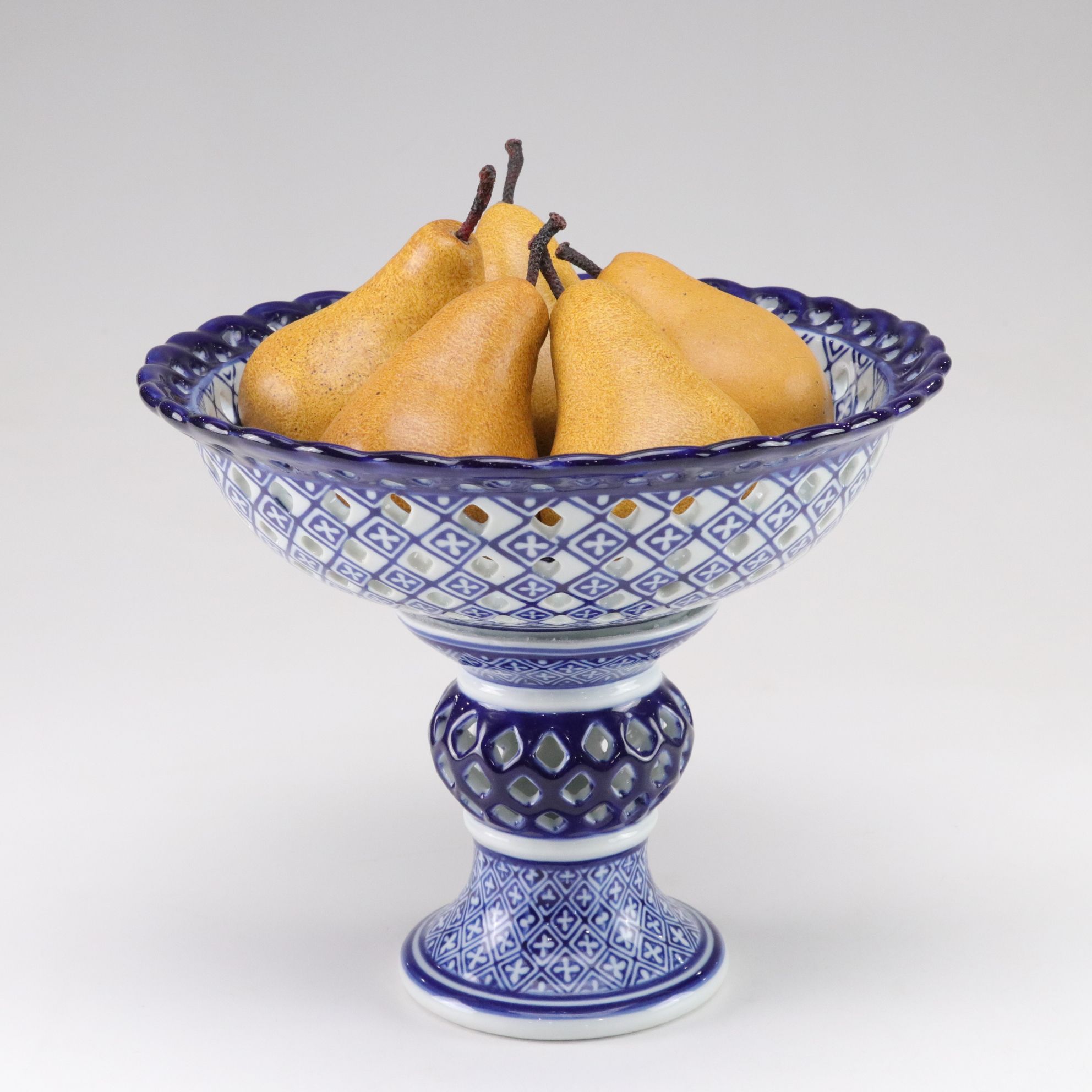 Pierced Porcelain Pedestal Bowl with Faux Pears