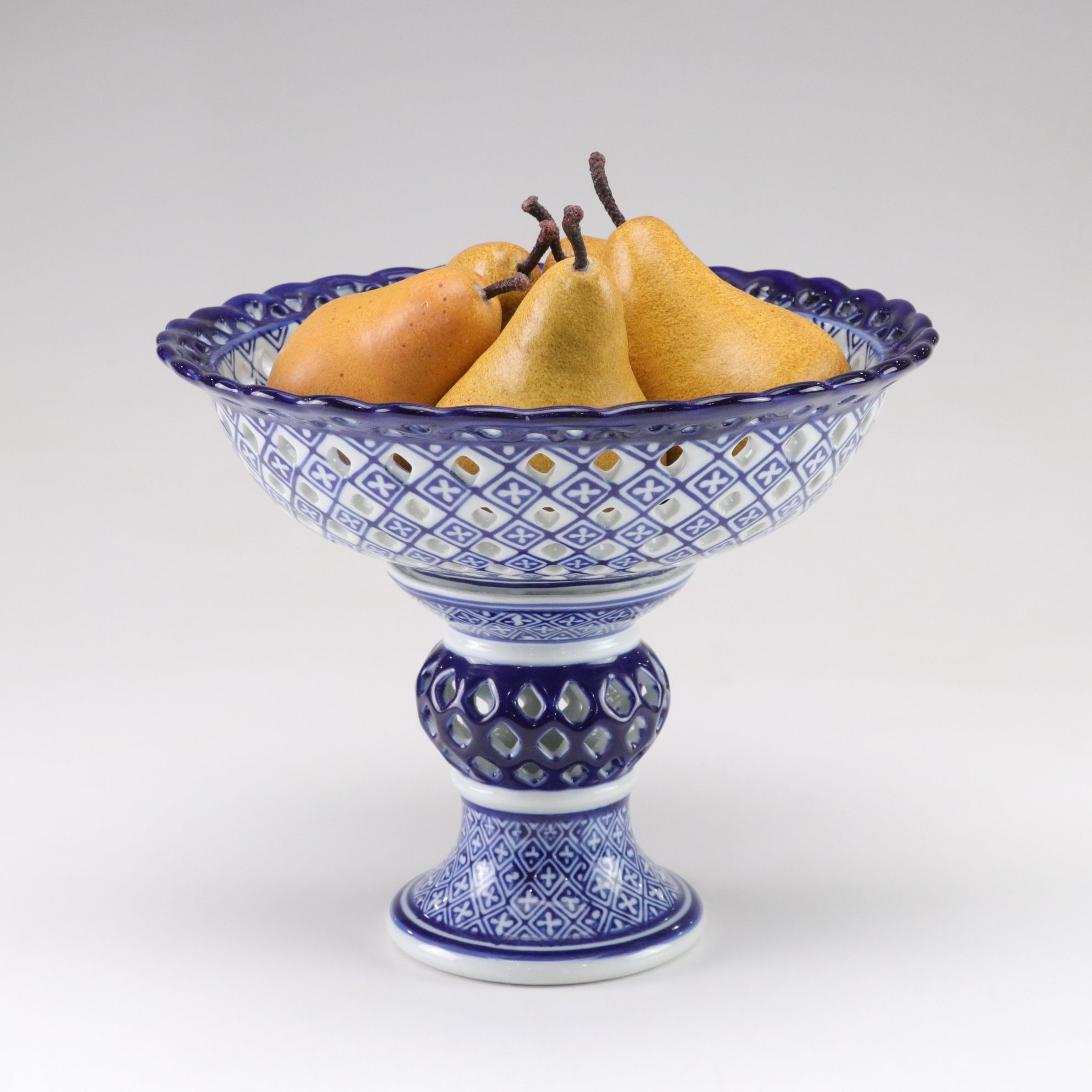 Pierced Porcelain Pedestal Bowl with Faux Pears