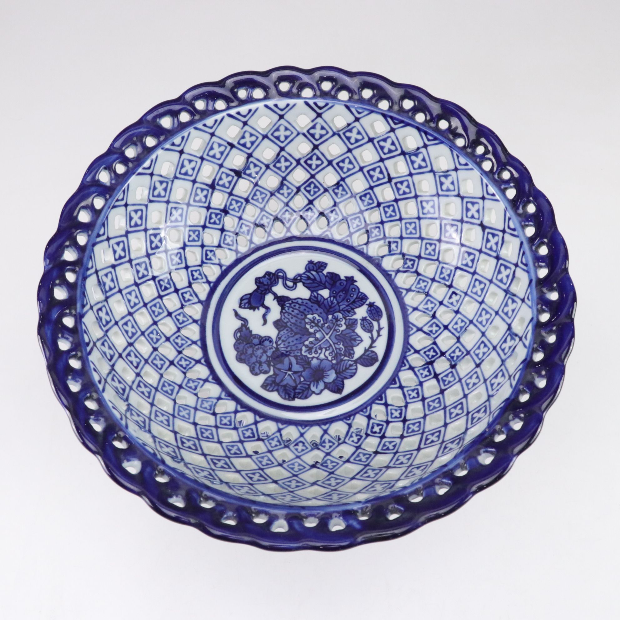 Pierced Porcelain Pedestal Bowl with Faux Pears