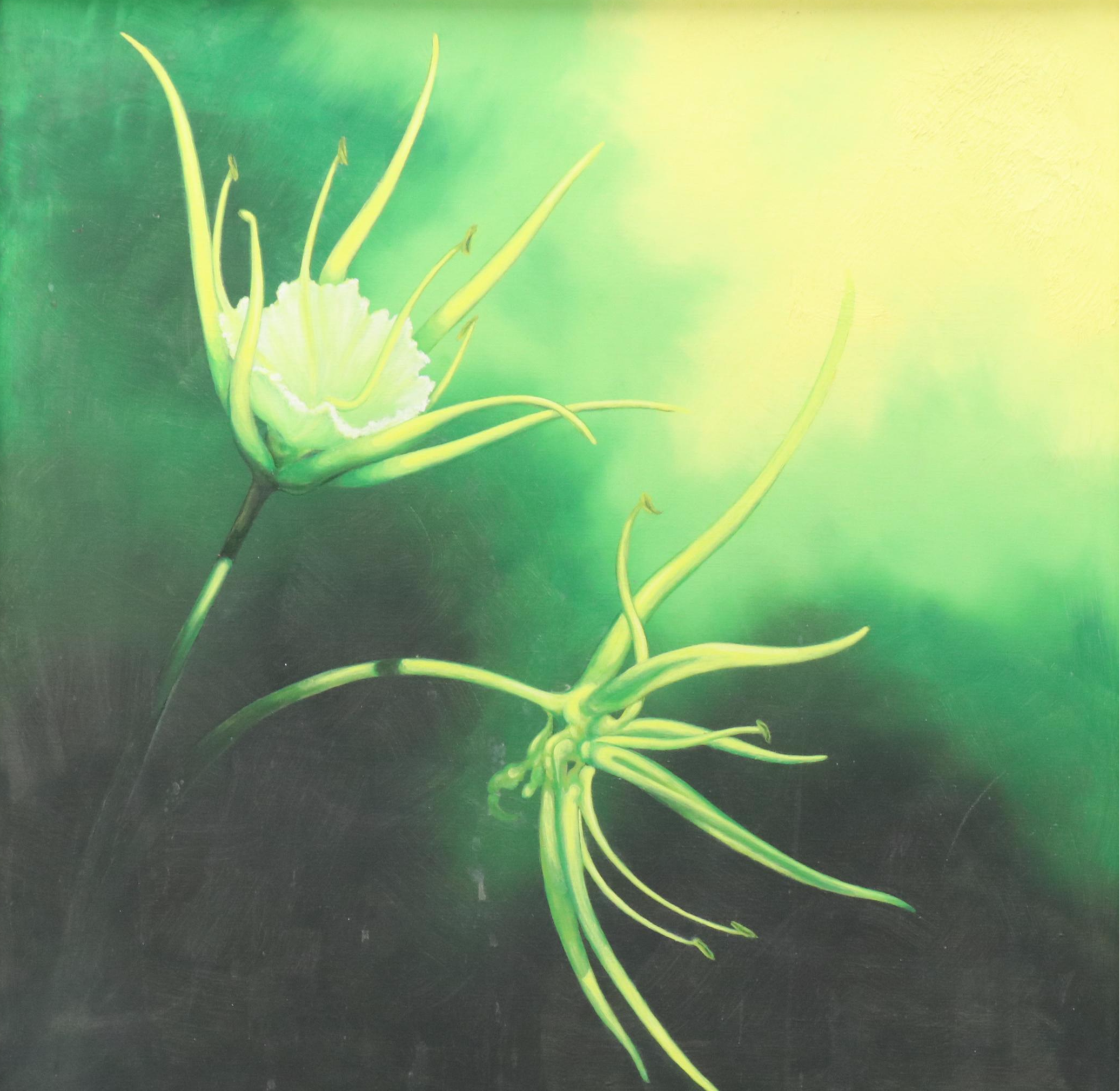 De Mille Diptych Oil Paintings of Dramatic Floral Studies, 21st Century