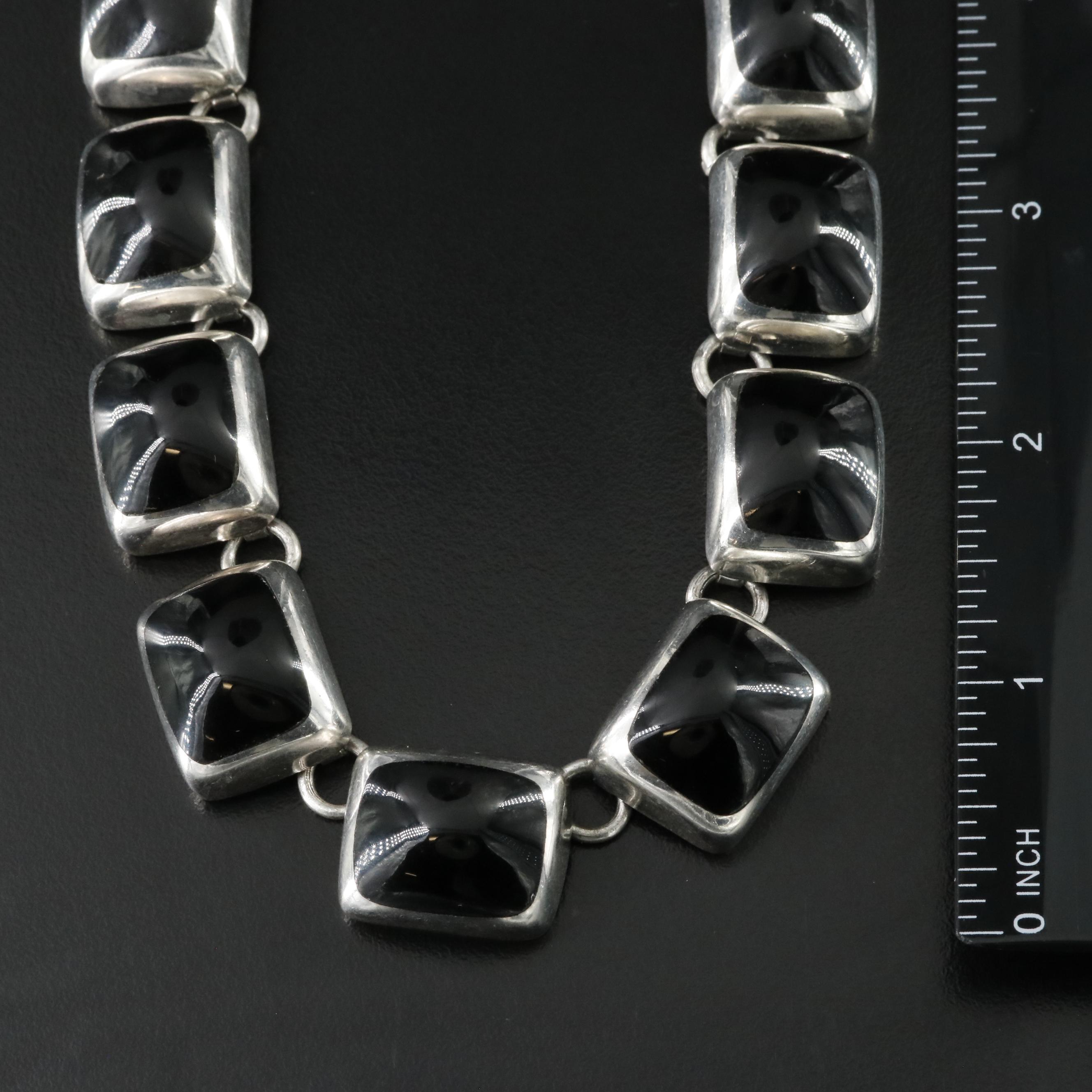 Mexican Sterling Obsidian Collar Necklace