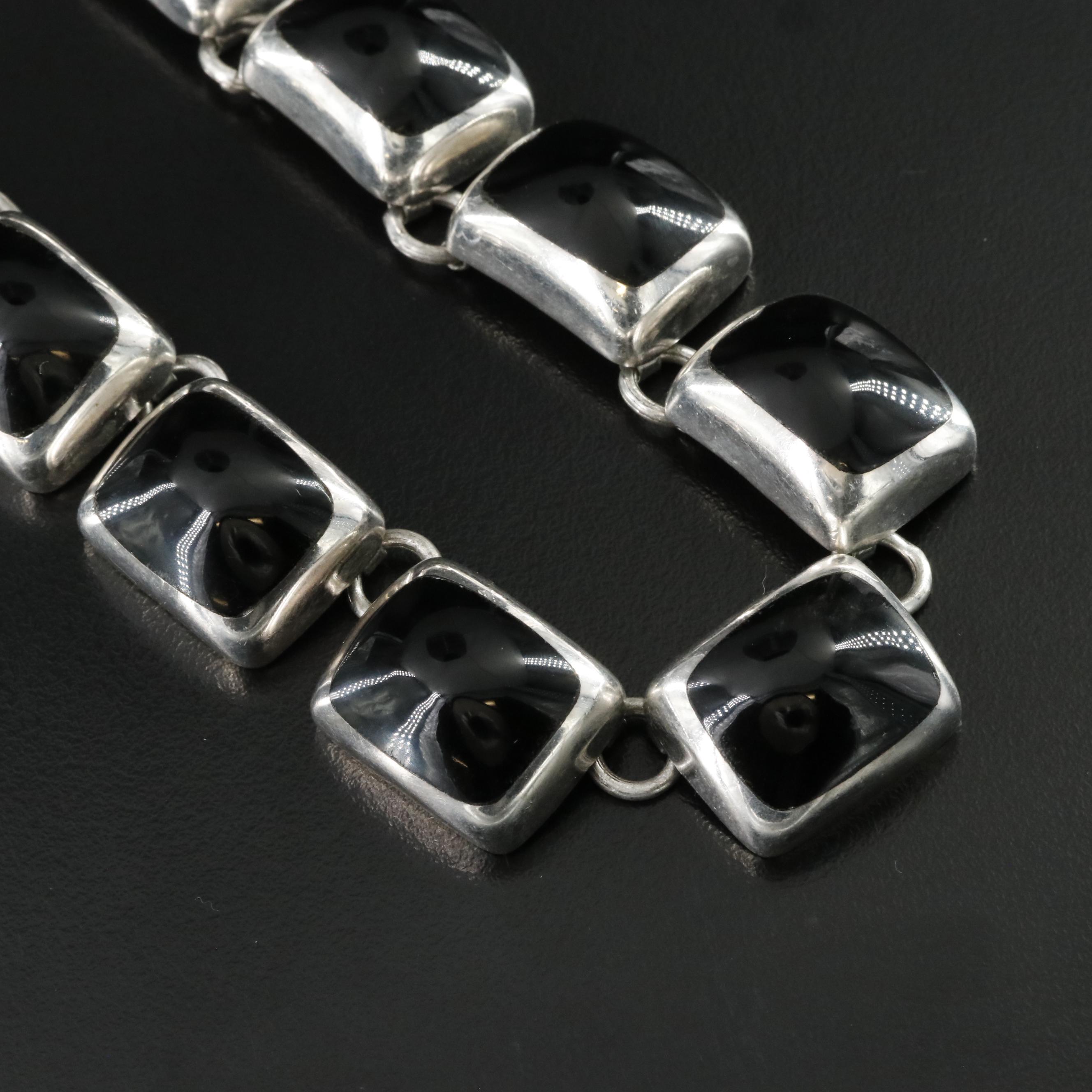 Mexican Sterling Obsidian Collar Necklace