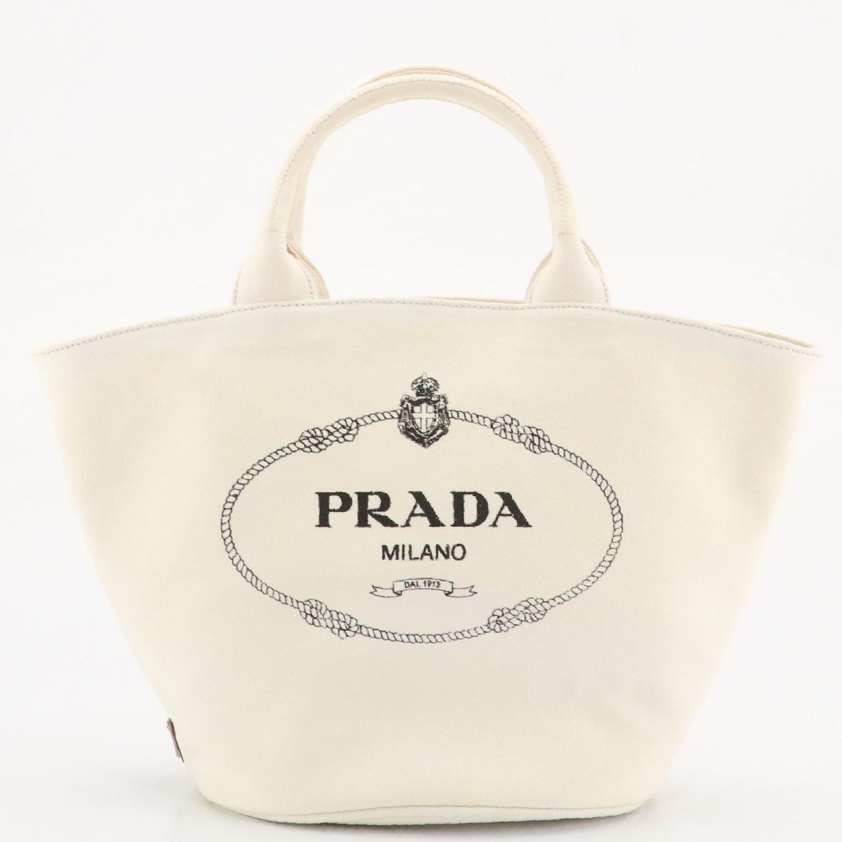 Prada Canapa Logo Two-Way Bucket Tote and Zip Pouch in White Canvas