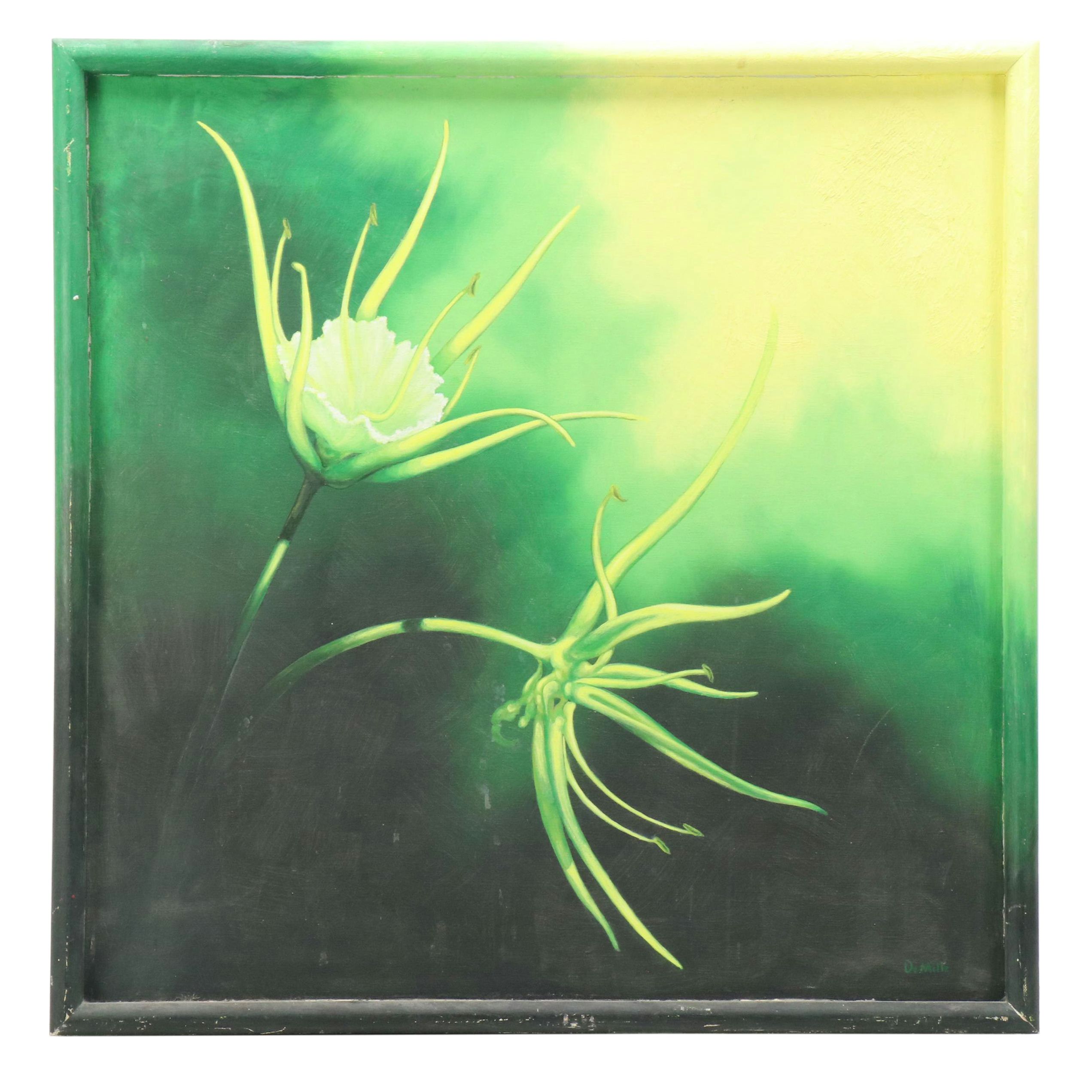 De Mille Diptych Oil Paintings of Dramatic Floral Studies, 21st Century