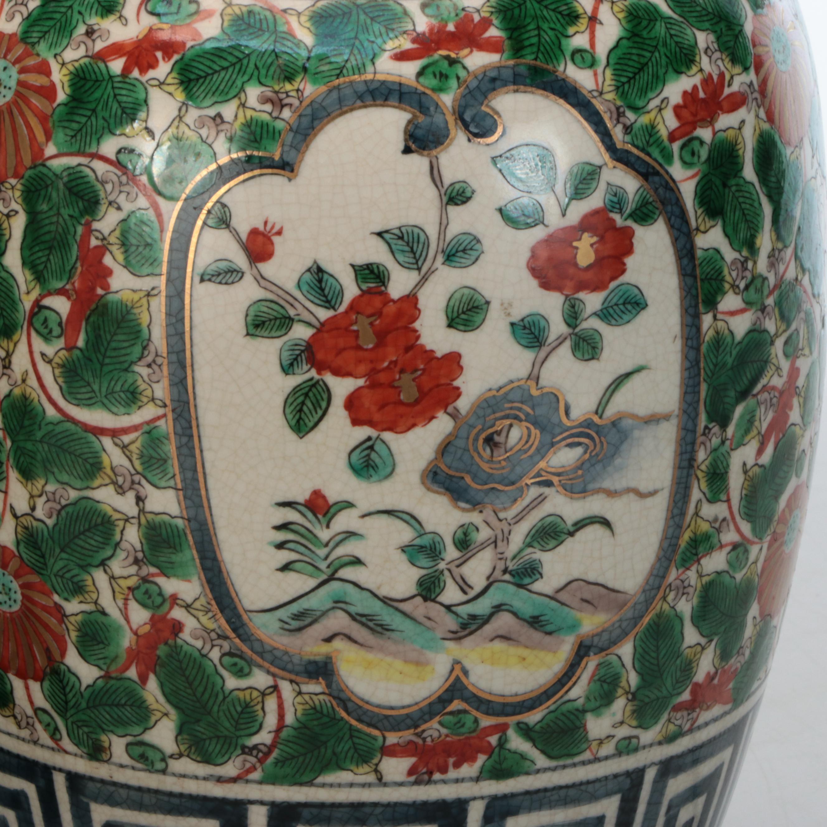 Chinese Famille Verte Porcelain Wine Jar and Ginger Jar Table Lamps