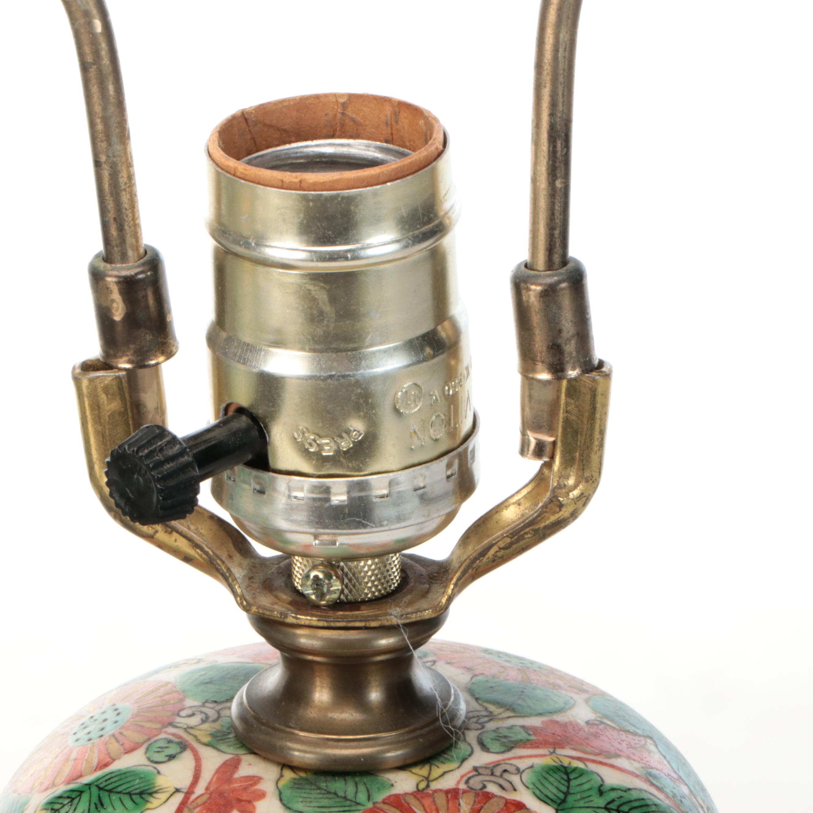 Chinese Famille Verte Porcelain Wine Jar and Ginger Jar Table Lamps