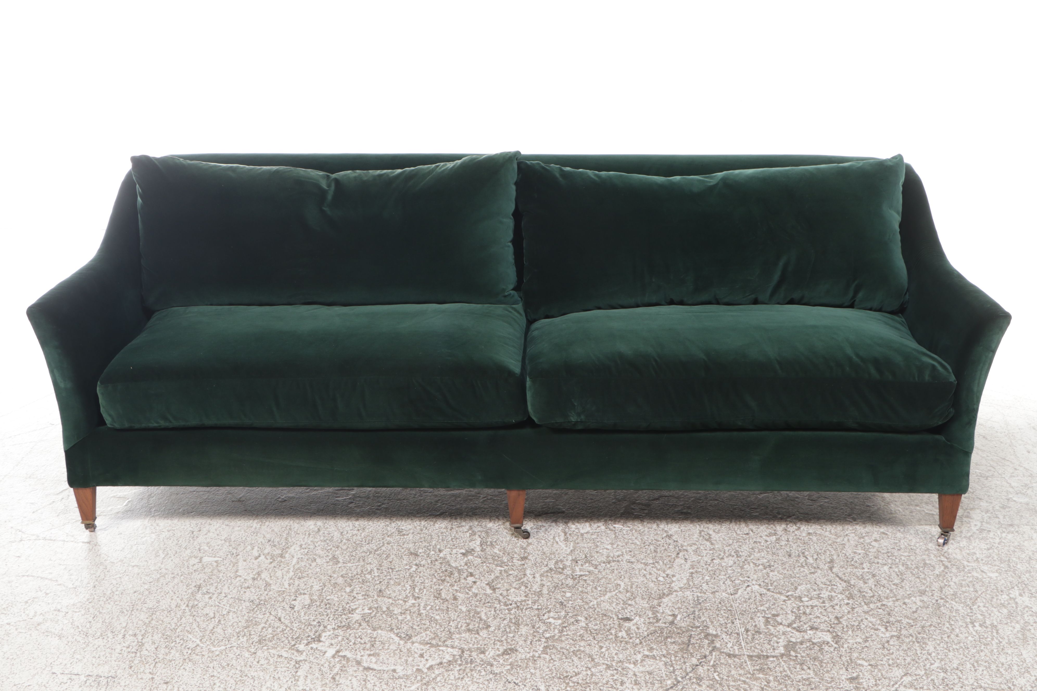Jake Arnold Collection Mid Century Modern Style Green Velvet Upholstered Sofa