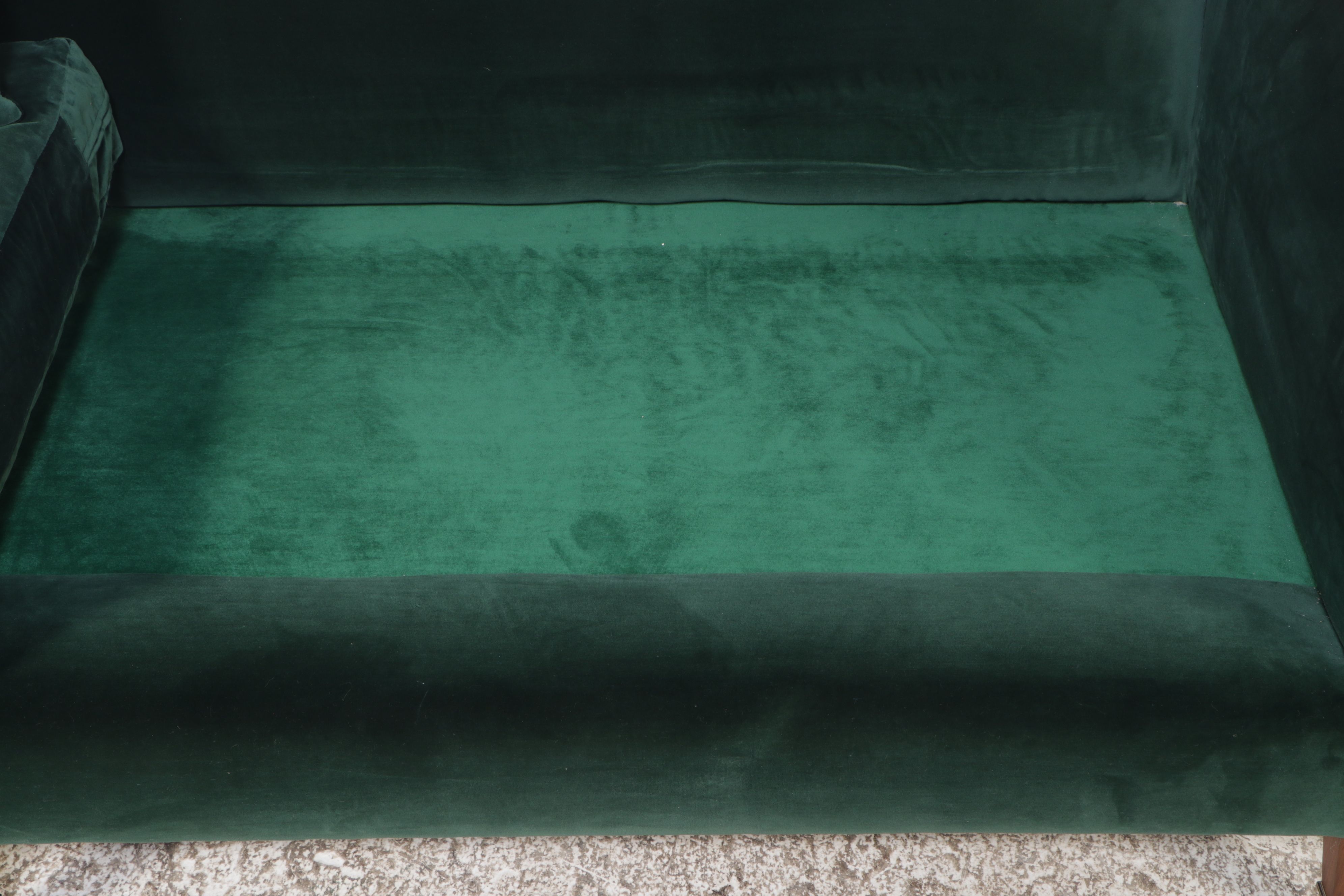 Jake Arnold Collection Mid Century Modern Style Green Velvet Upholstered Sofa