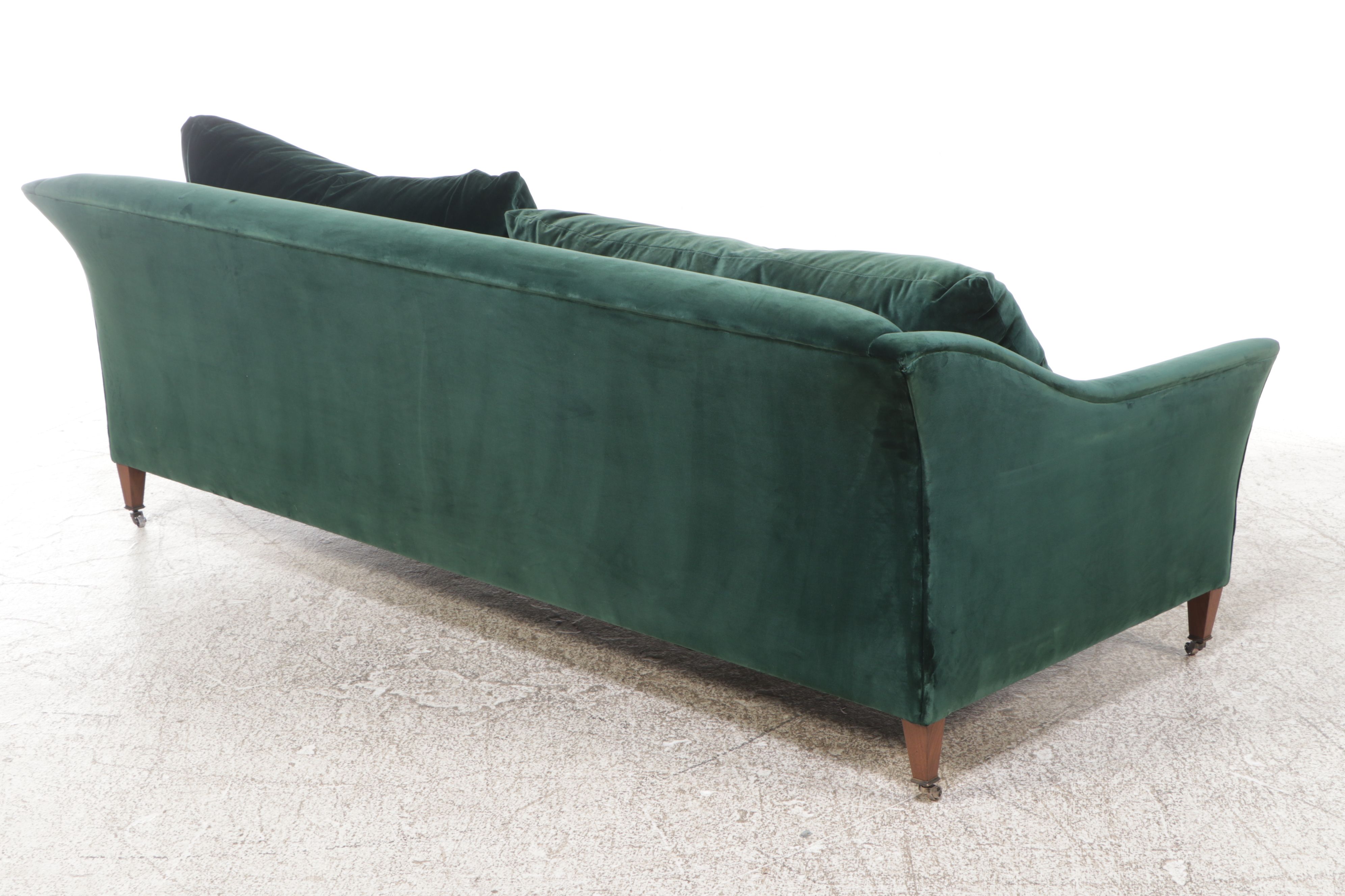 Jake Arnold Collection Mid Century Modern Style Green Velvet Upholstered Sofa