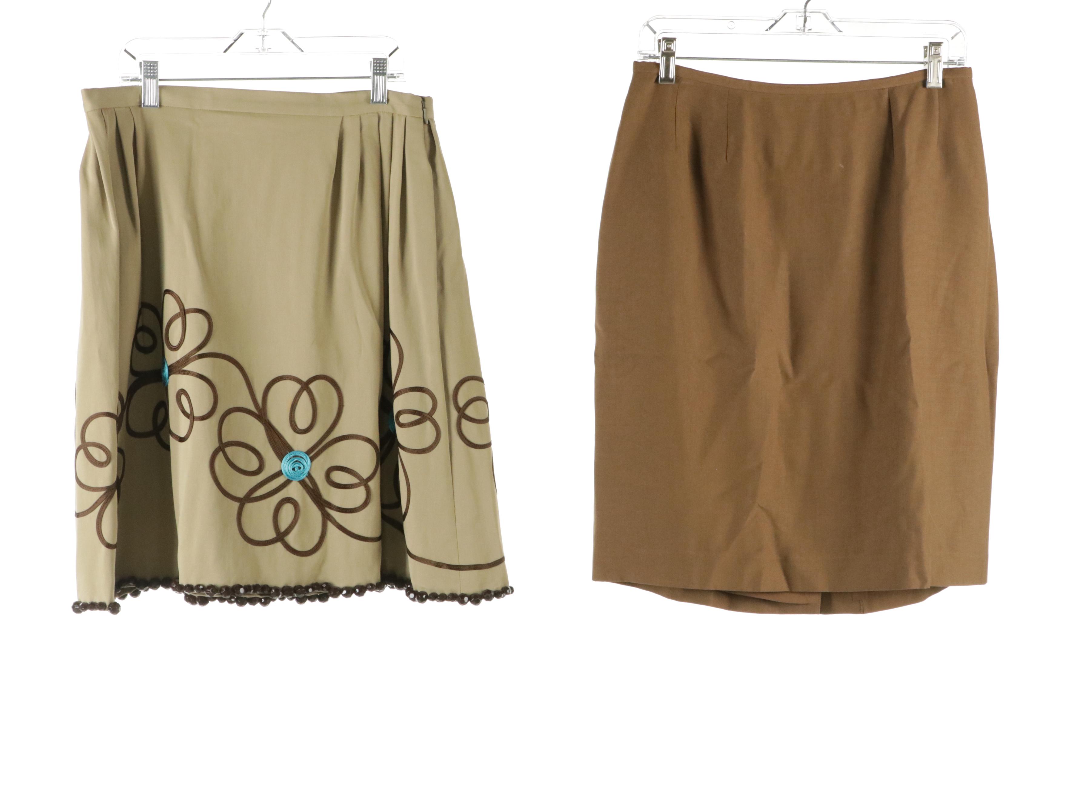 Moschino Floral Embroidered and Laura Biagiotti Wool Flared Skirts & More