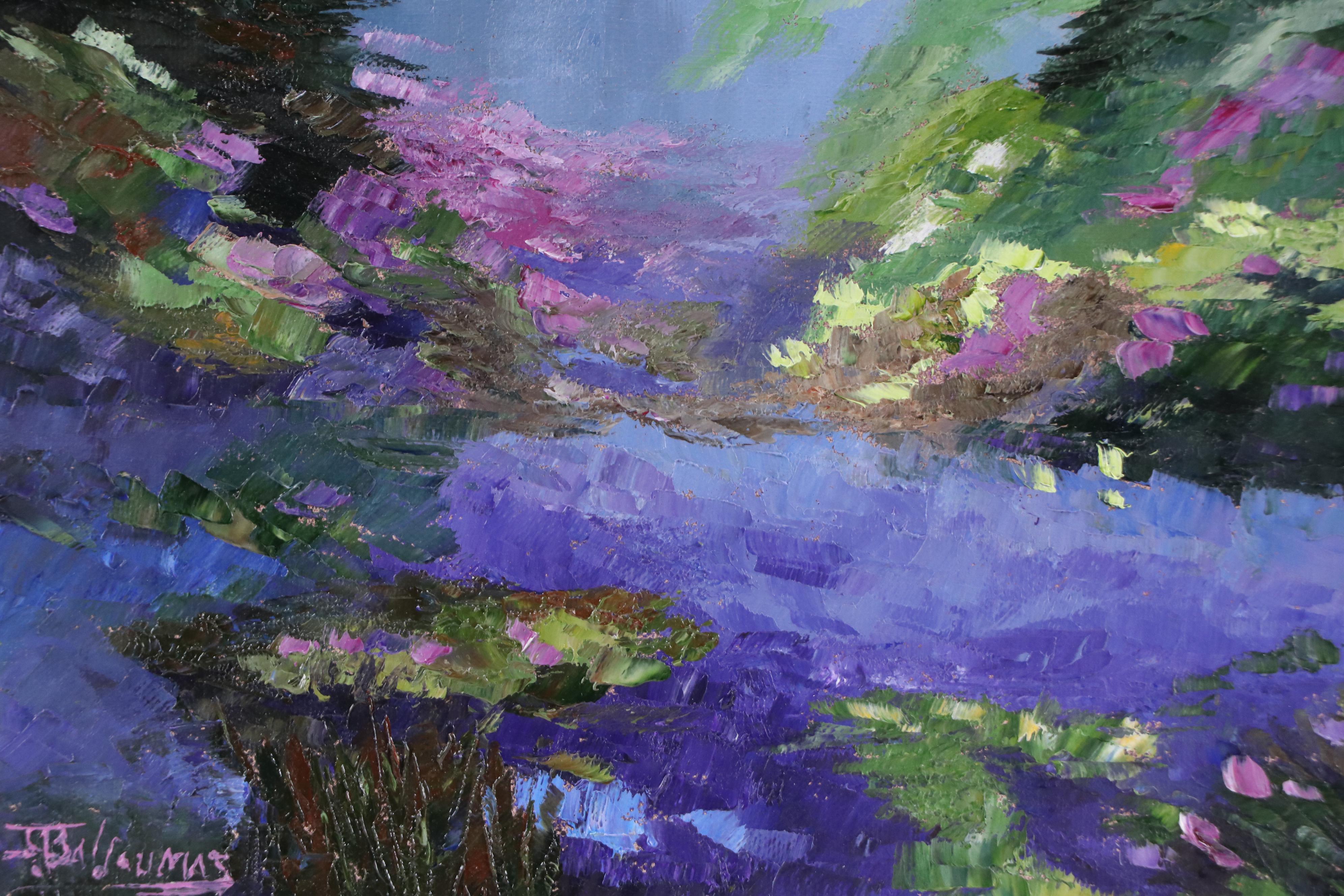 James Baldoumas Pond Landscape Oil Painting "Wildflowers," 2025