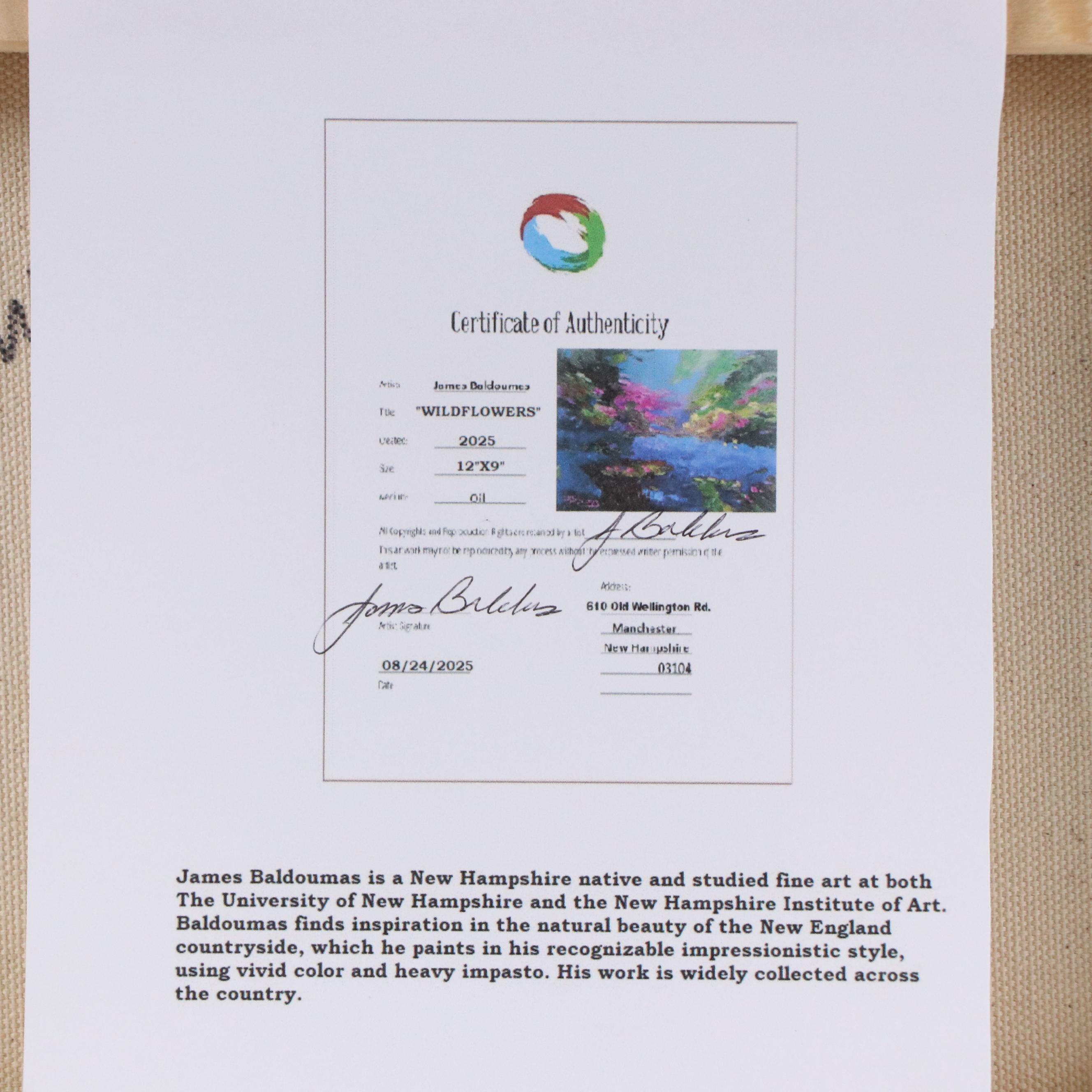 James Baldoumas Pond Landscape Oil Painting "Wildflowers," 2025