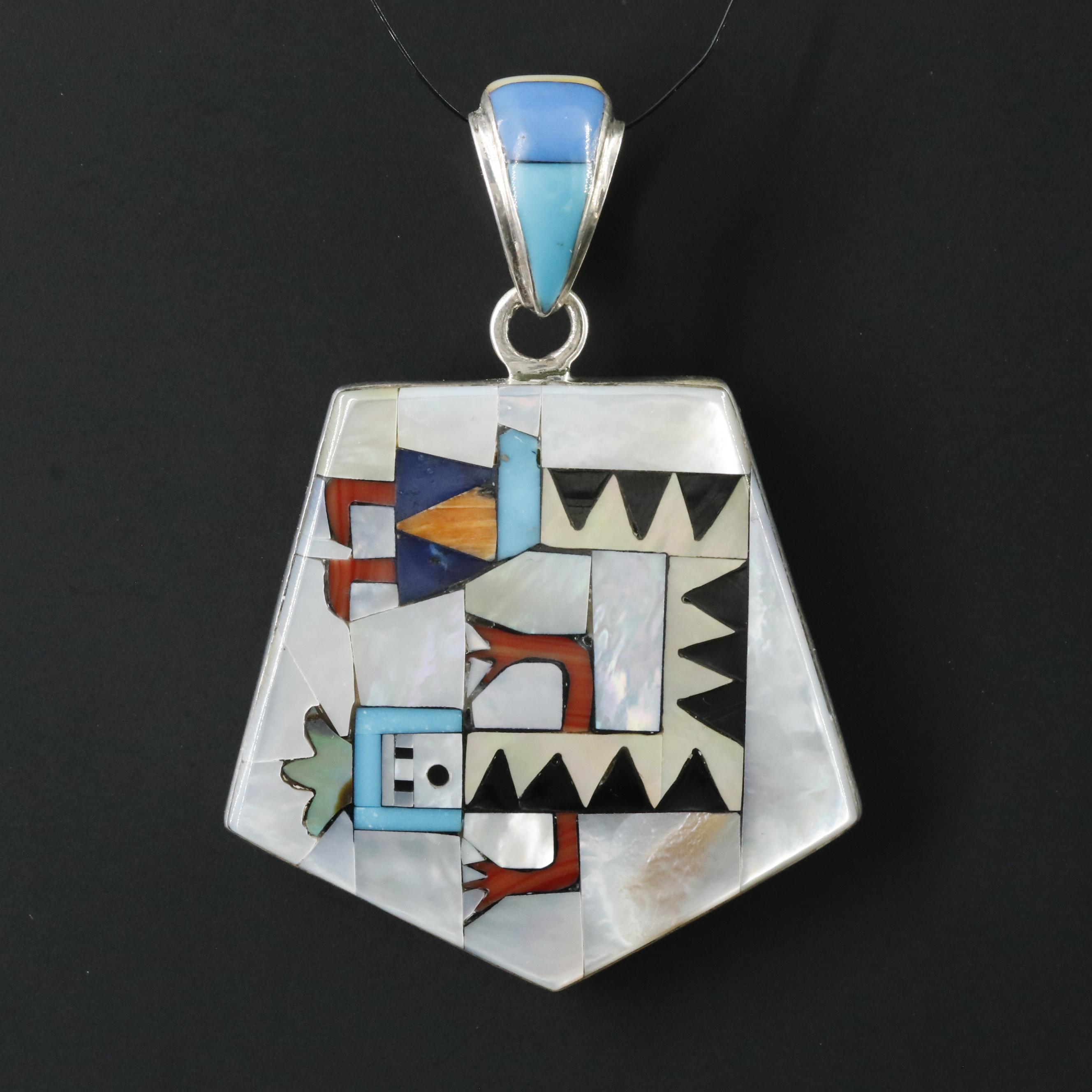 Western Style Sterling Gemstone Inlay Reversible Pendant
