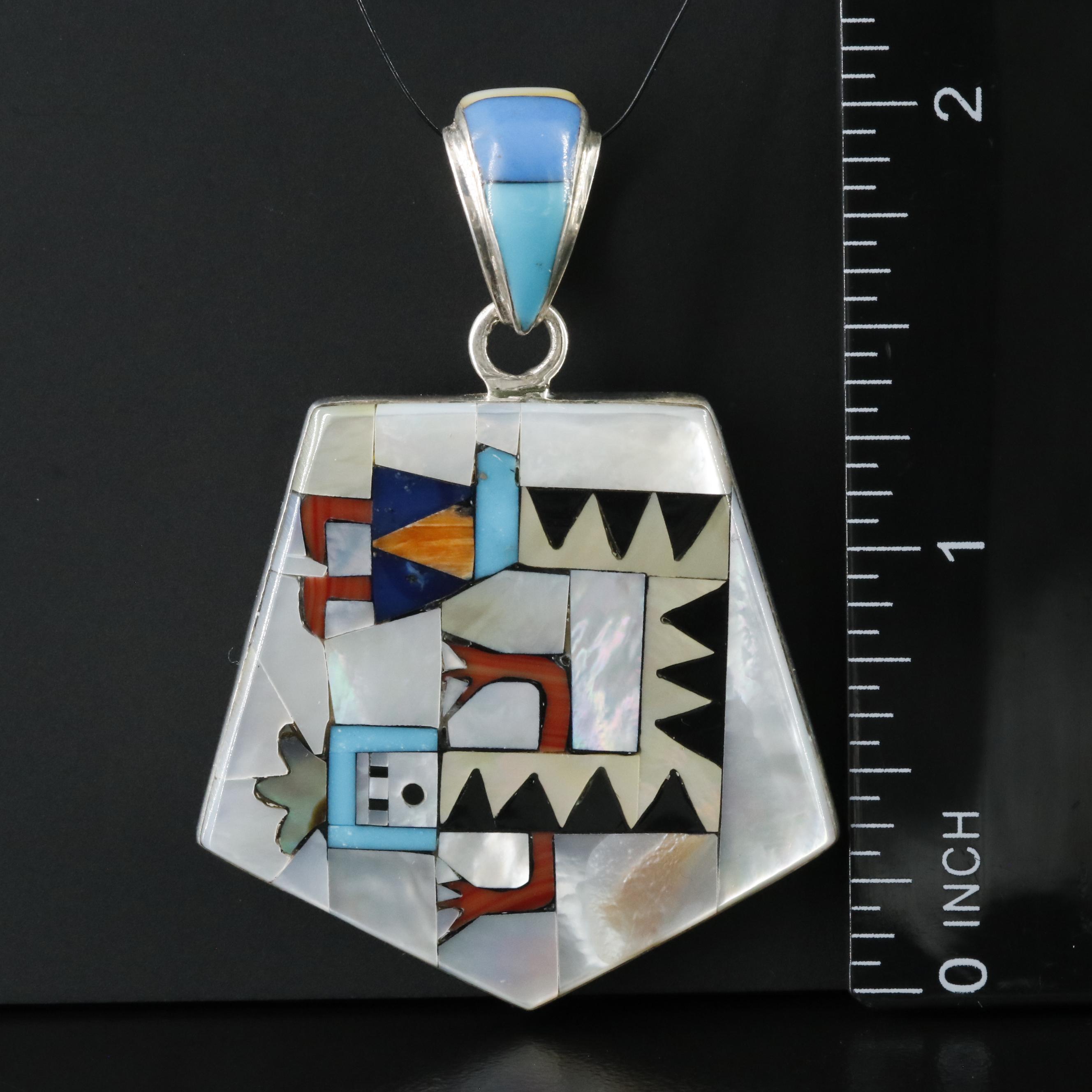 Western Style Sterling Gemstone Inlay Reversible Pendant