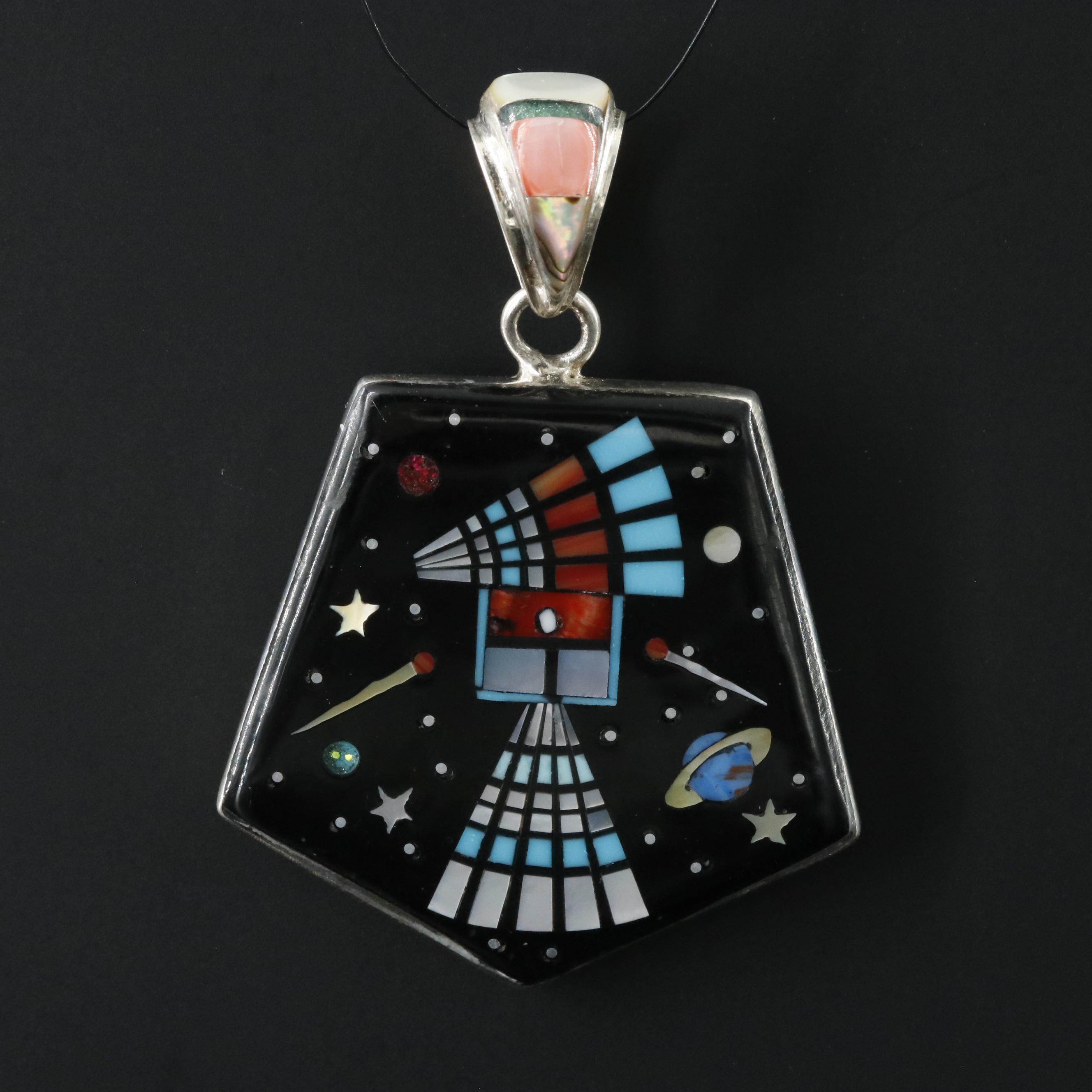 Western Style Sterling Gemstone Inlay Reversible Pendant