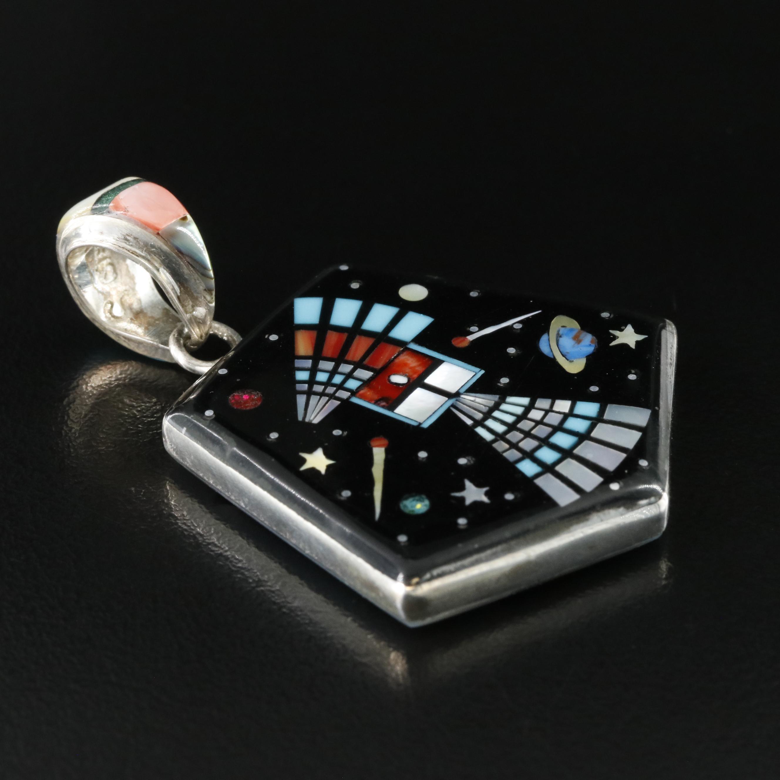 Western Style Sterling Gemstone Inlay Reversible Pendant