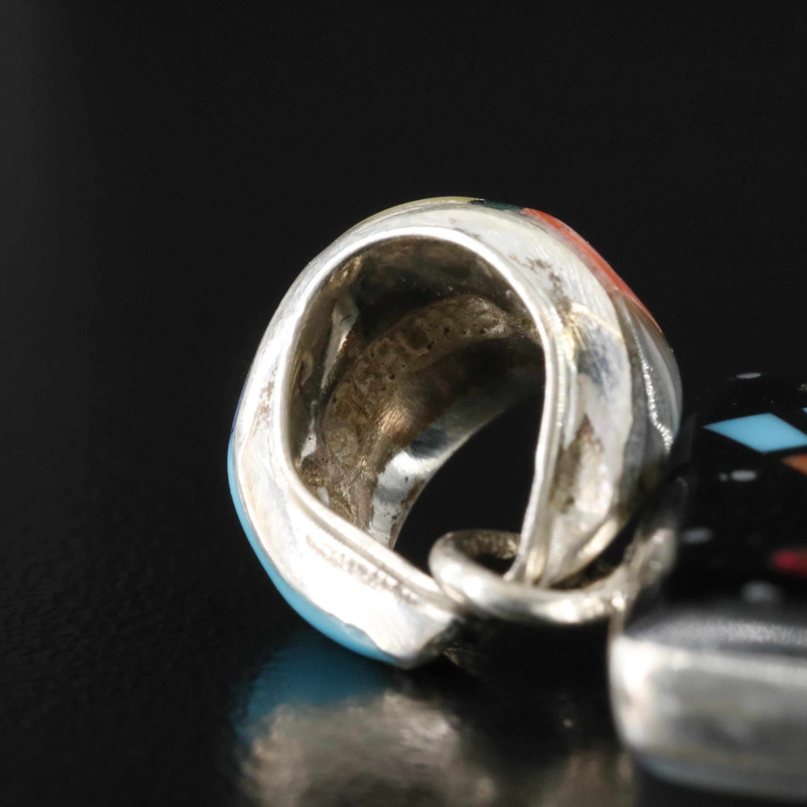 Western Style Sterling Gemstone Inlay Reversible Pendant