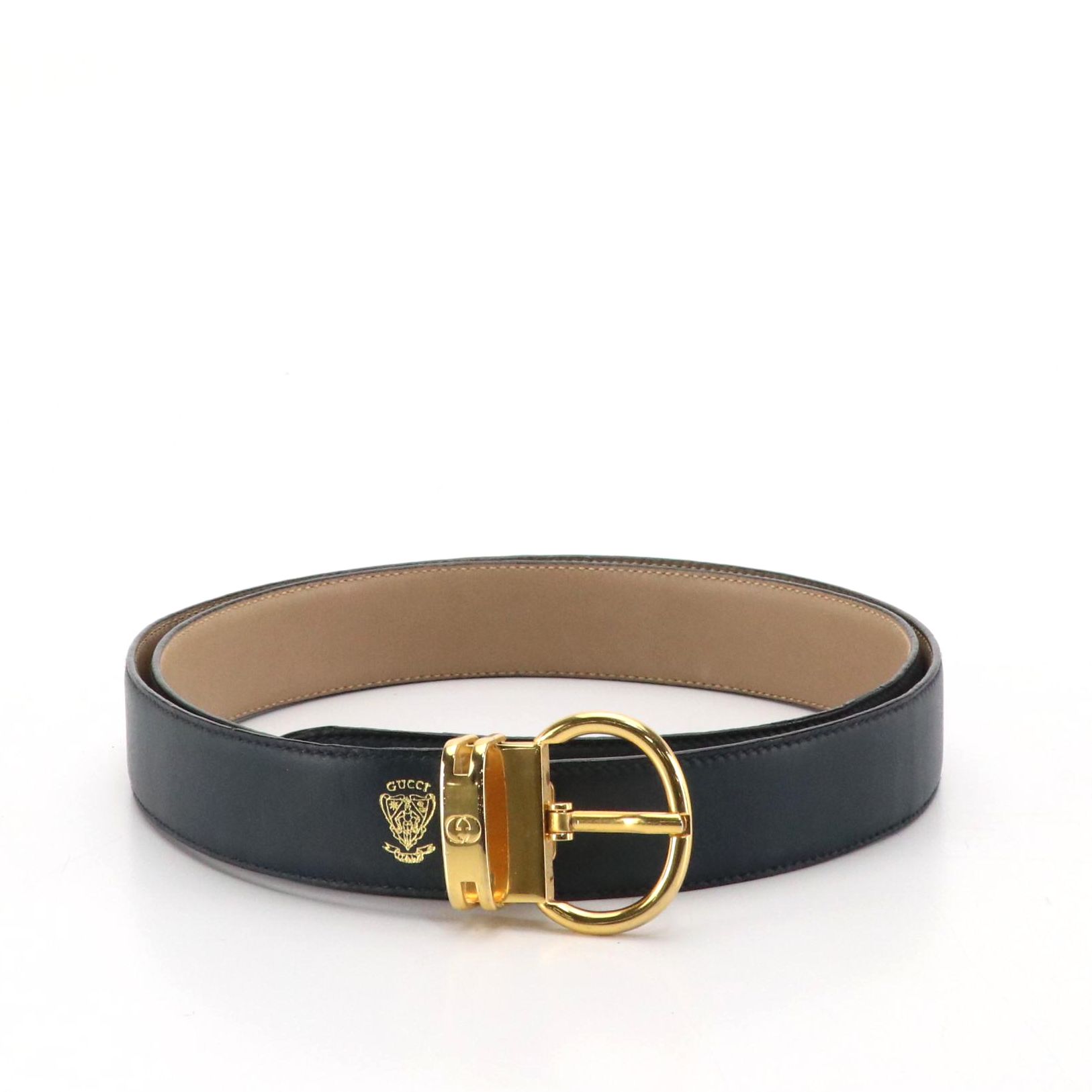 Gucci Vintage Reversible Belt in Navy and Beige Calfskin Leather