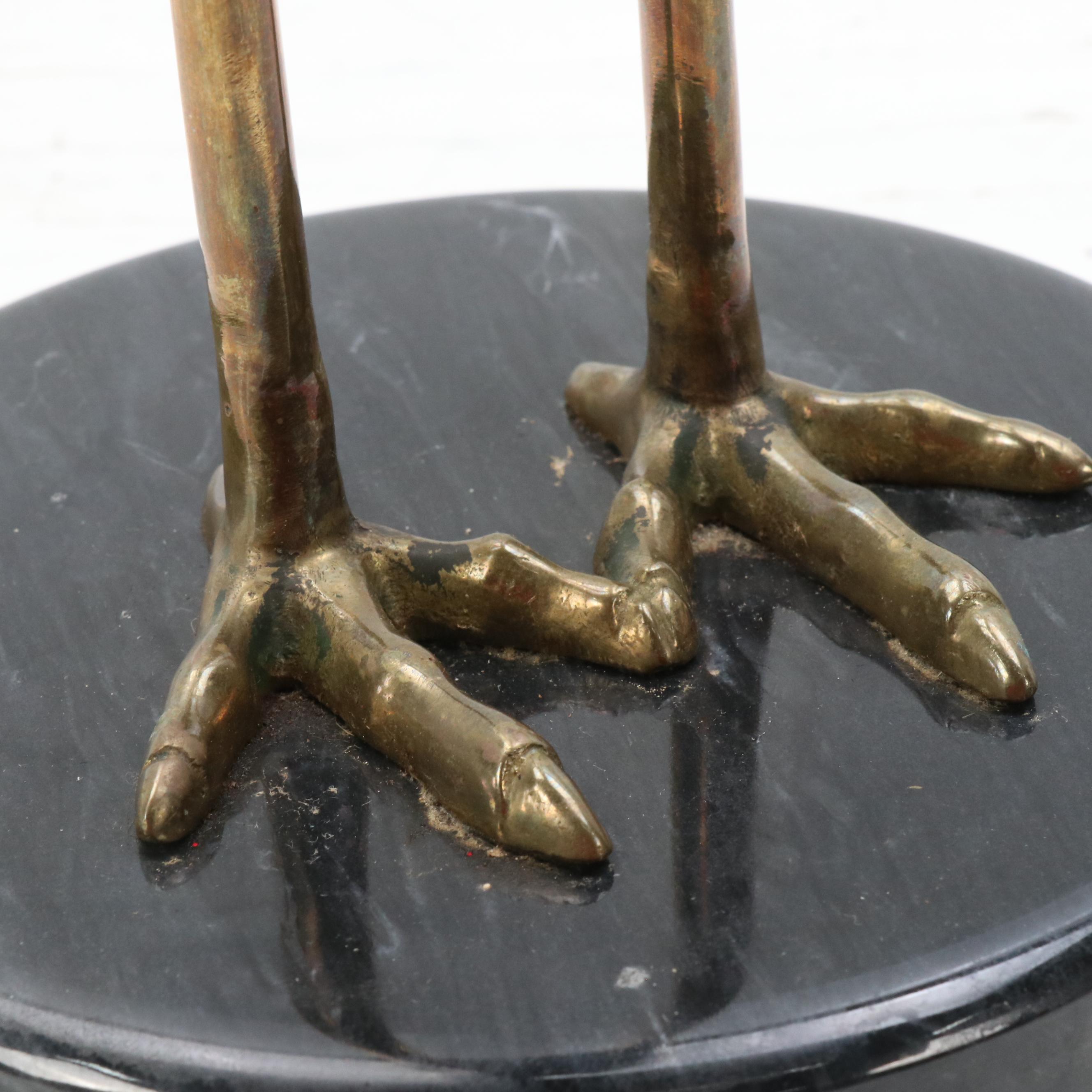 Dolbi Cashier Cast Brass Preening Stork on Stone Base, 1980