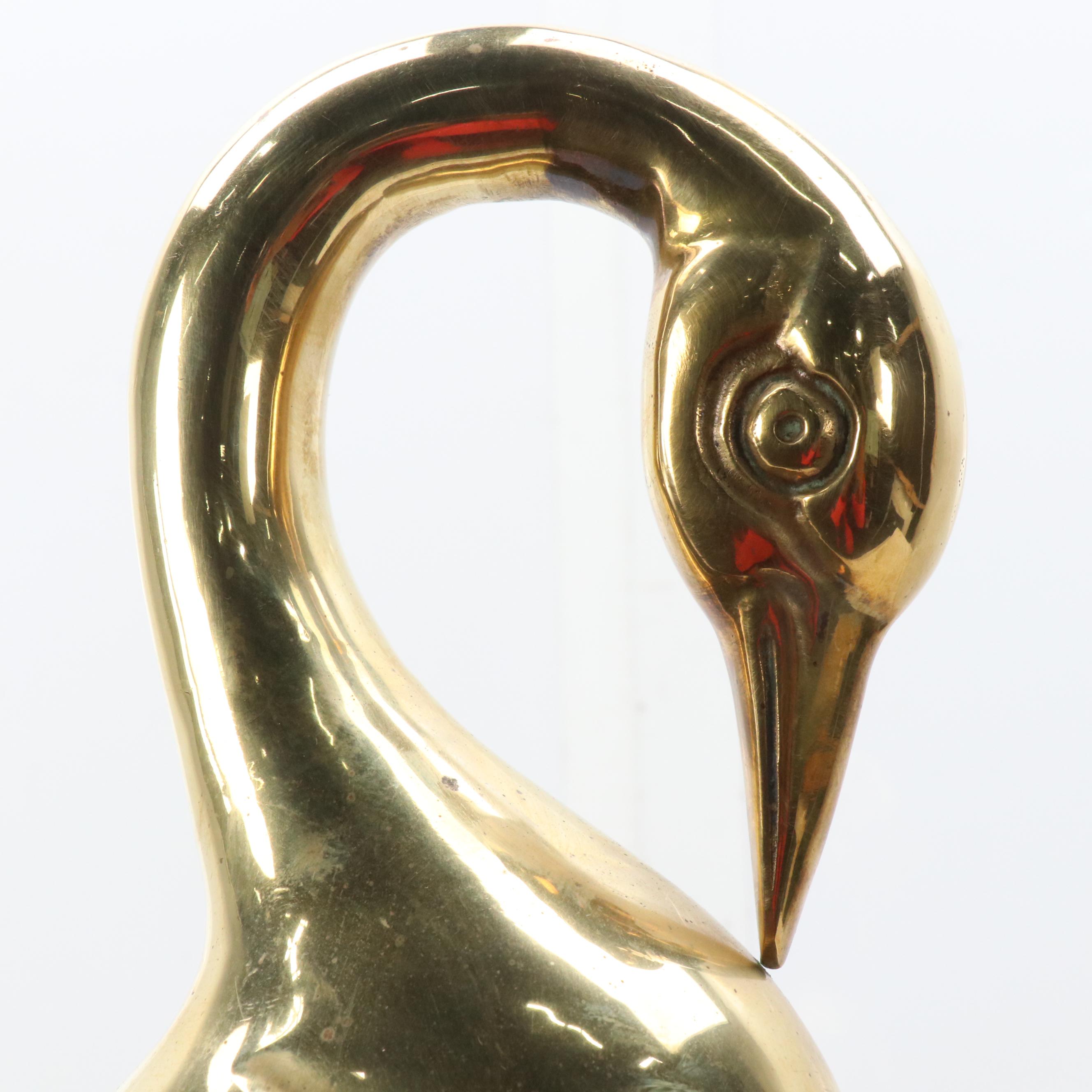 Dolbi Cashier Cast Brass Preening Stork on Stone Base, 1980