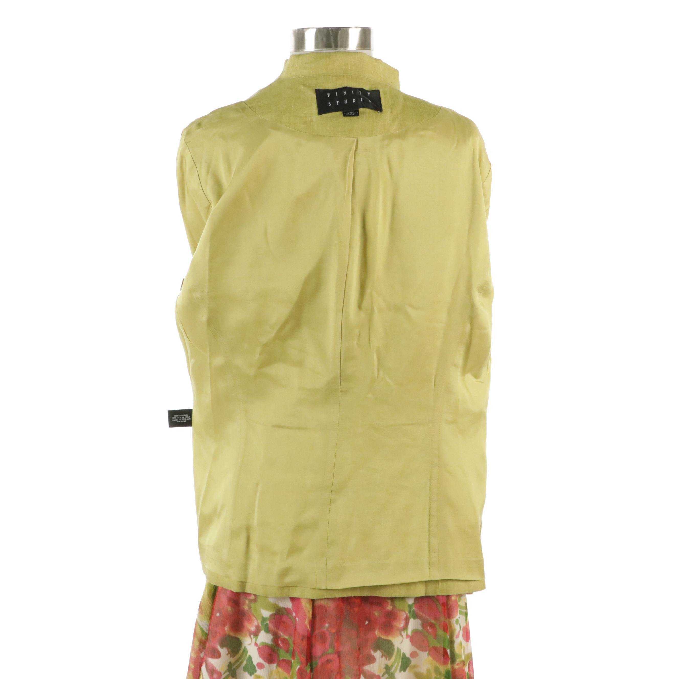 Shin Choi Silk Floral Printed Flared Skirt and Finity Studio Linen Blazer