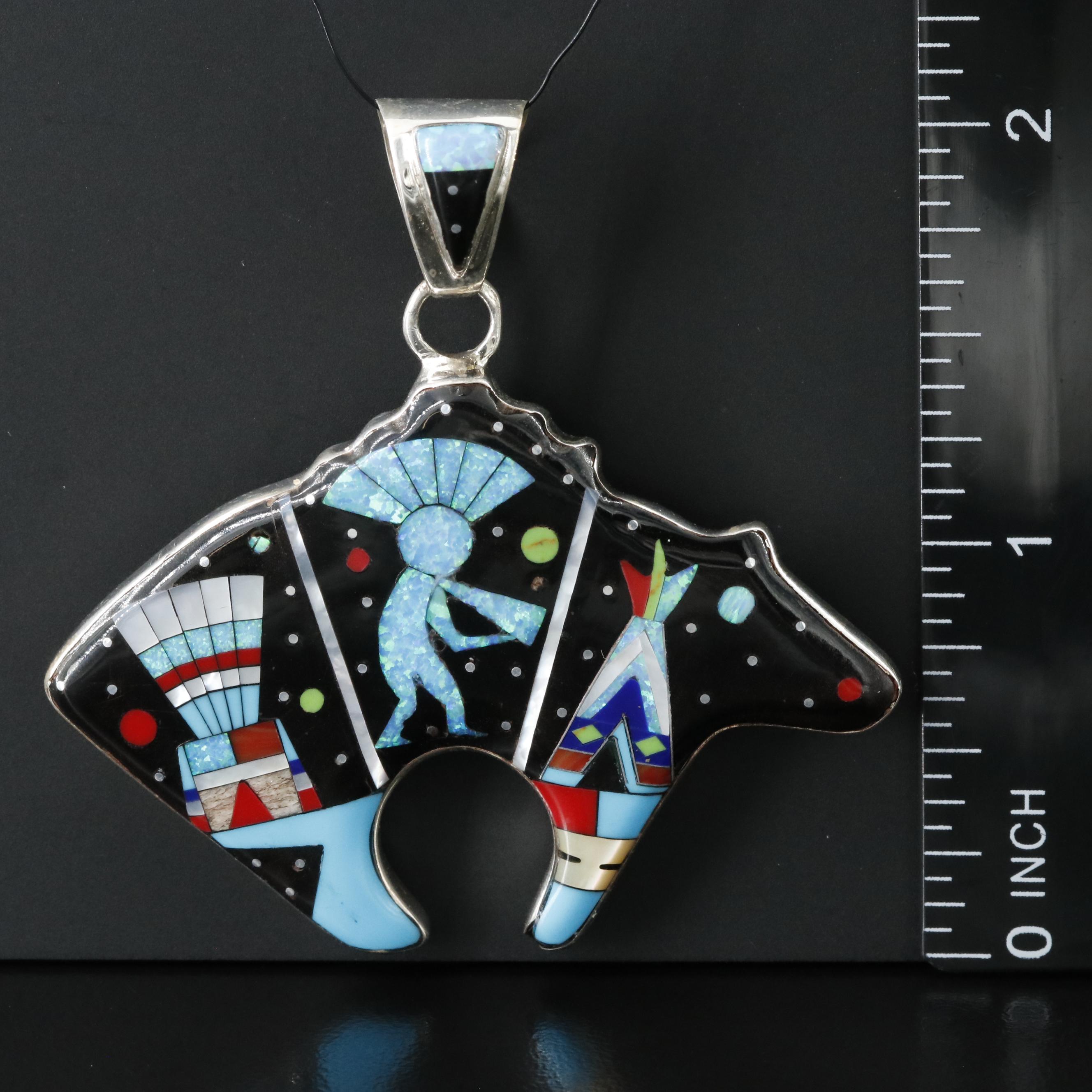 Western Style Sterling Bear Inlay Pendant