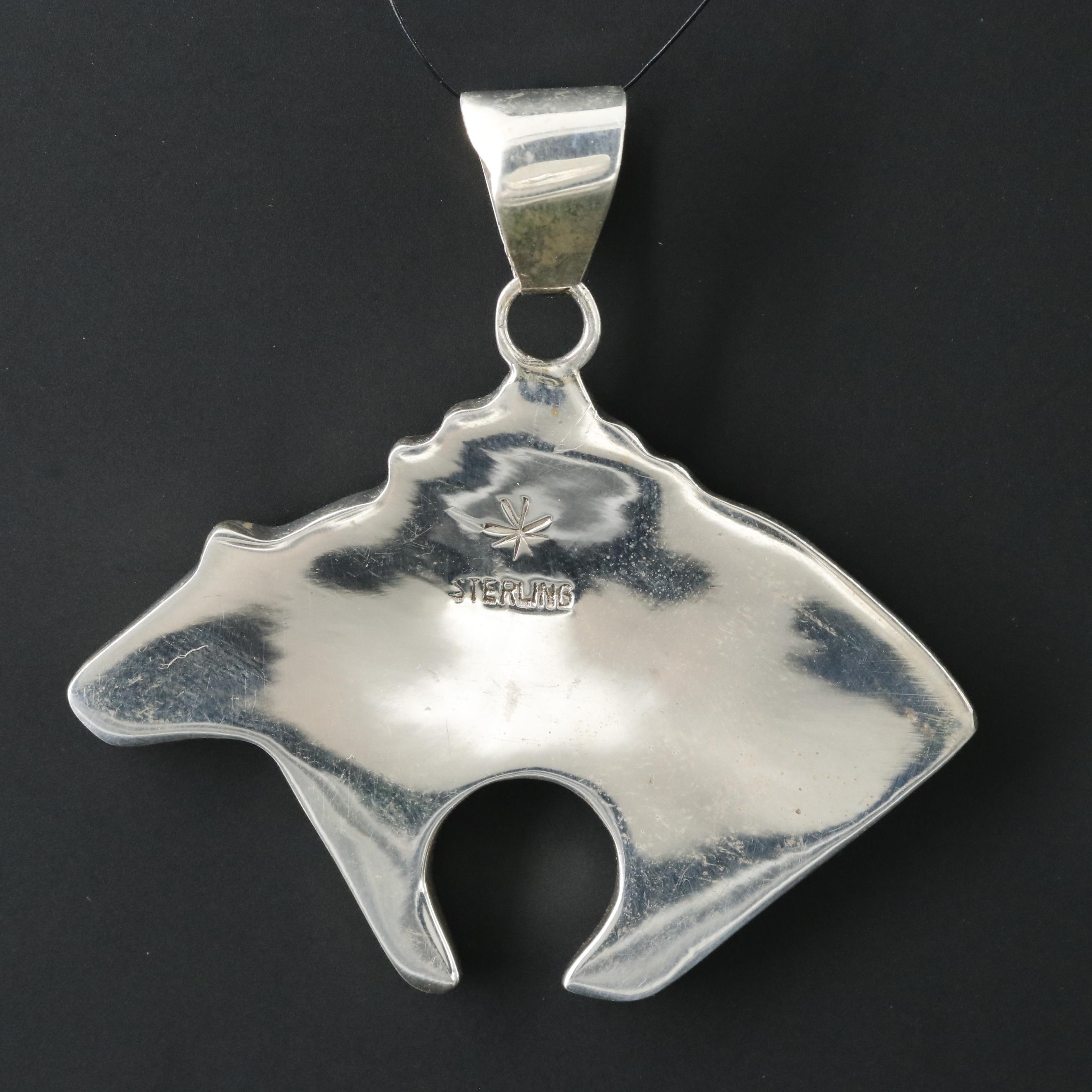 Western Style Sterling Bear Inlay Pendant