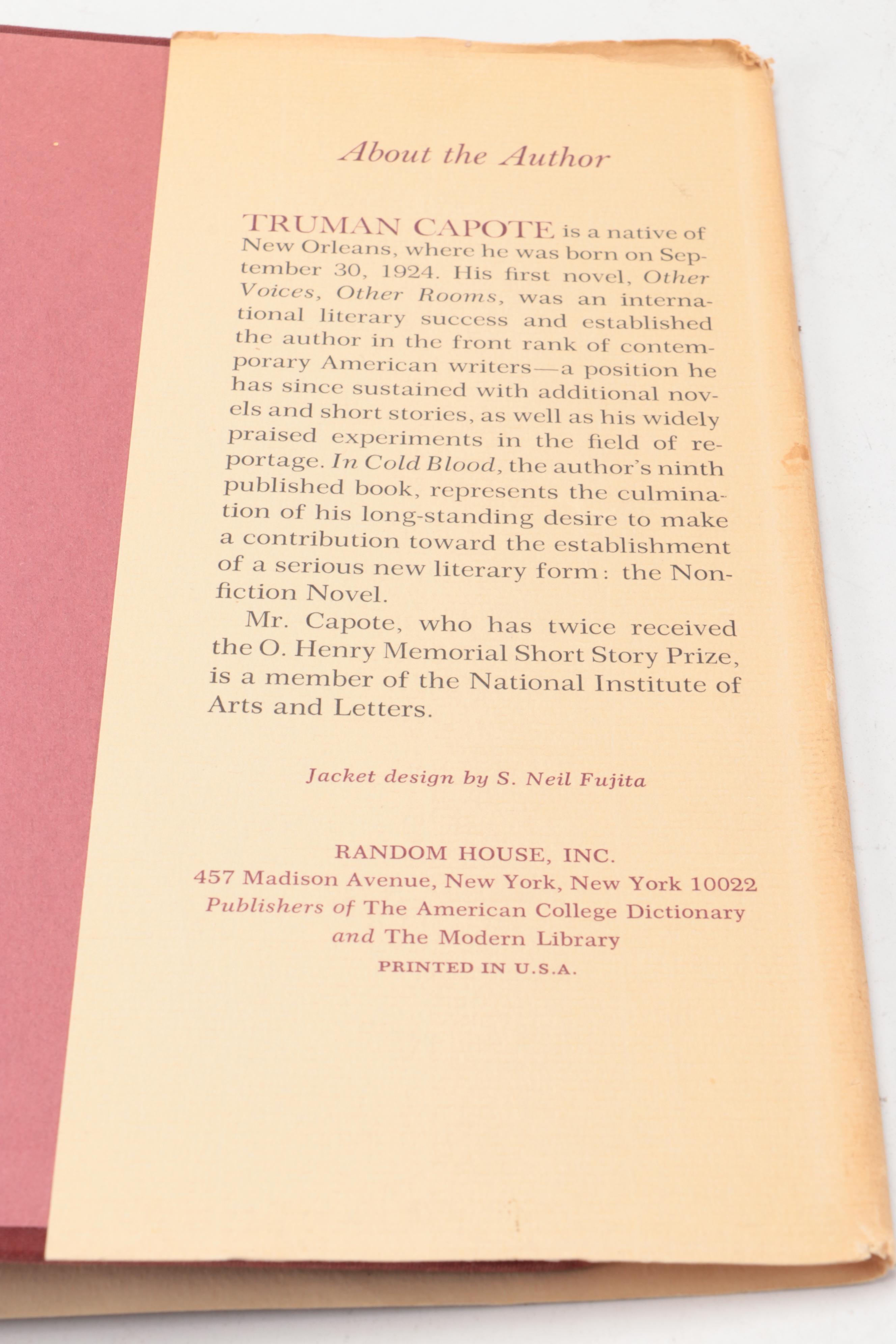 First Printing "In Cold Blood" by Truman Capote, 1966