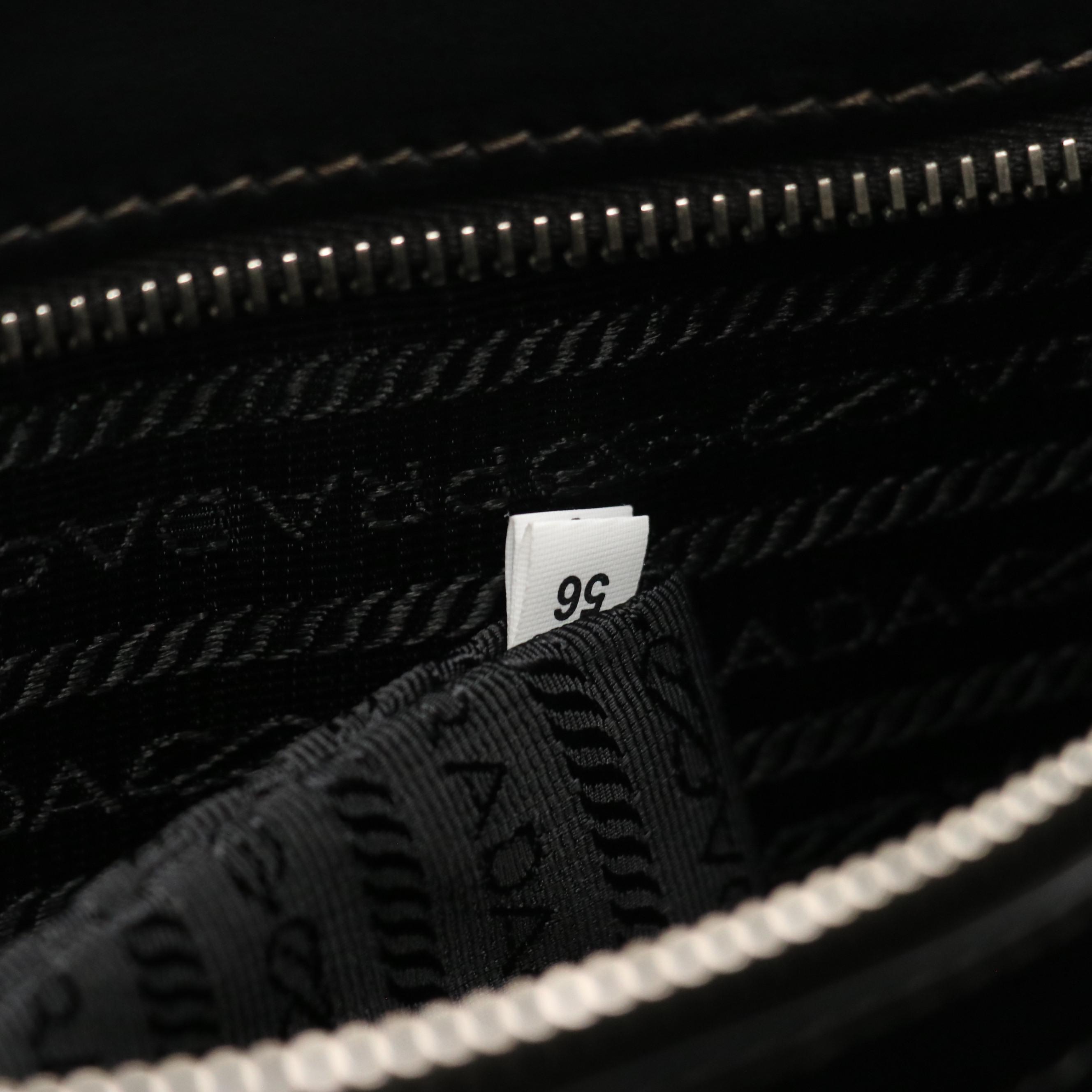 Prada Black Saffiano Leather and Blue Embossed Canapa Logo Travel Briefcase